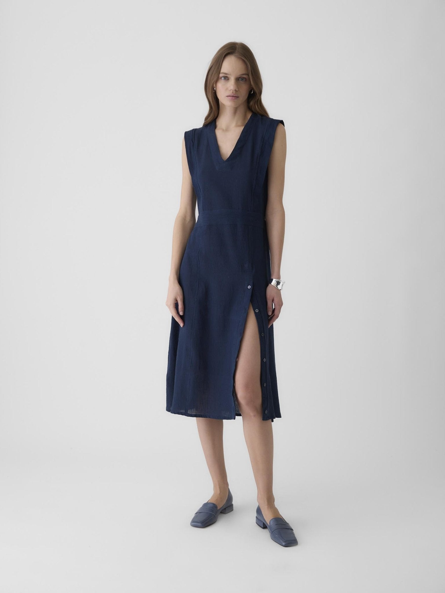 Women's Slit Dress - Navy Blue - CiceroniDressesMareen
