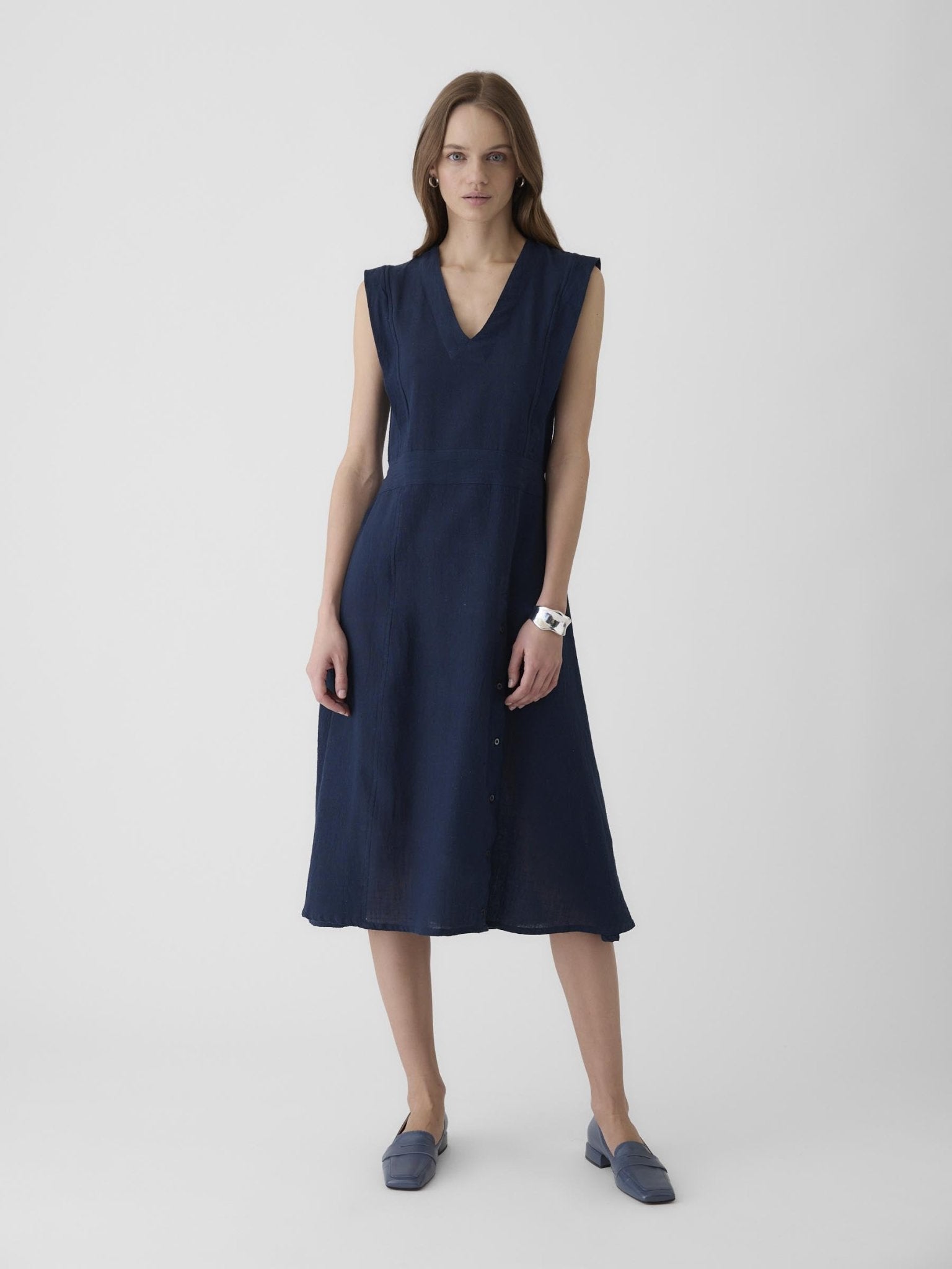 Women's Slit Dress - Navy Blue - CiceroniDressesMareen