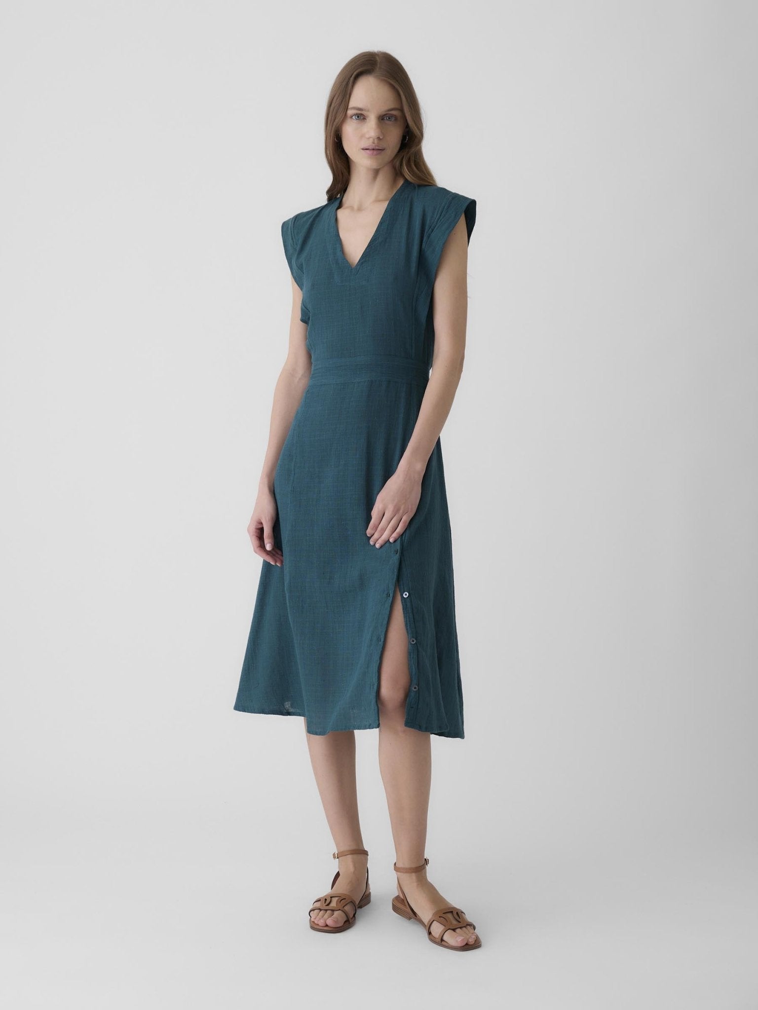 Women's Slit Dress - Teal Green - CiceroniDressesMareen