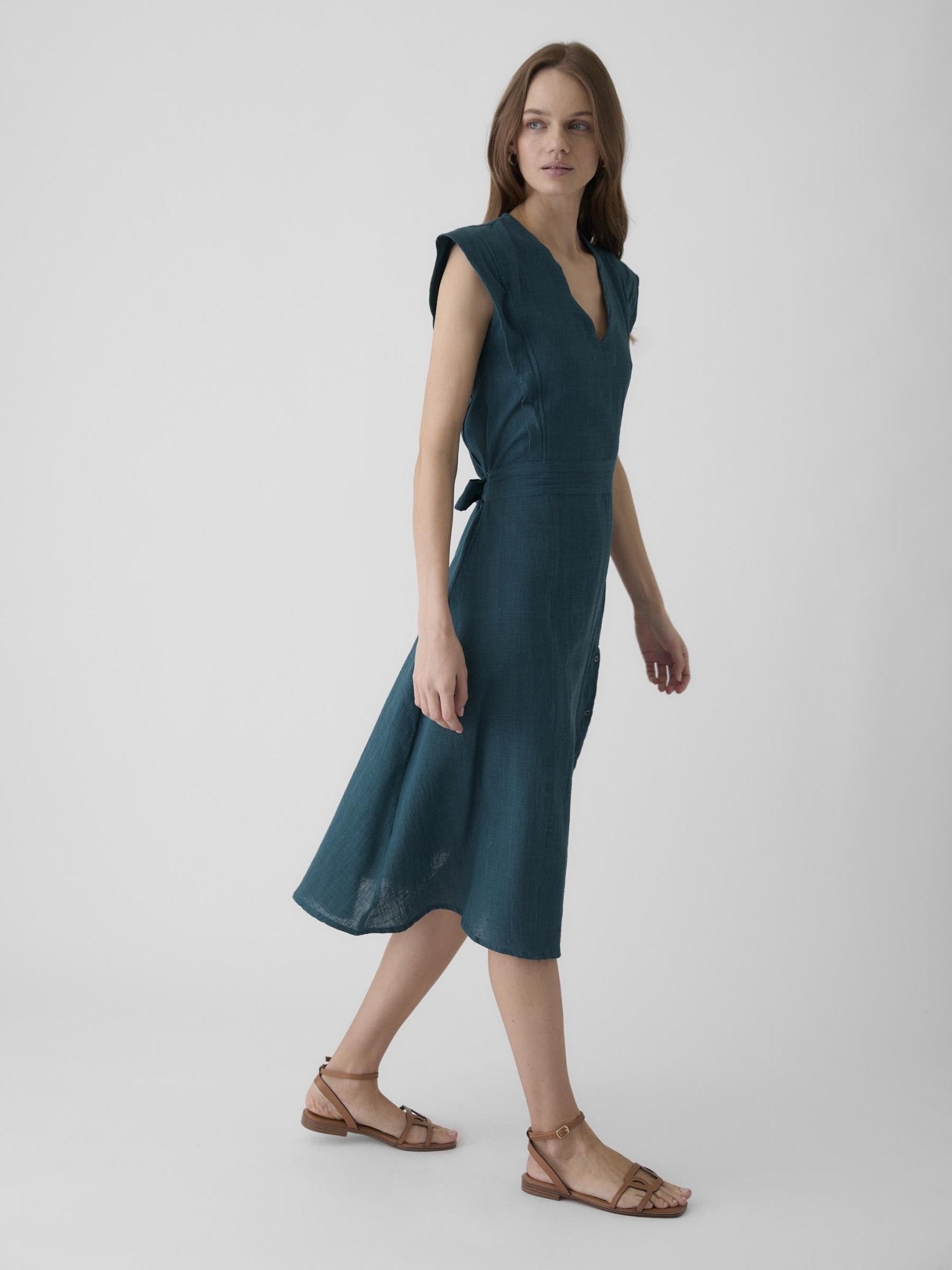 Women's Slit Dress - Teal Green - CiceroniDressesMareen