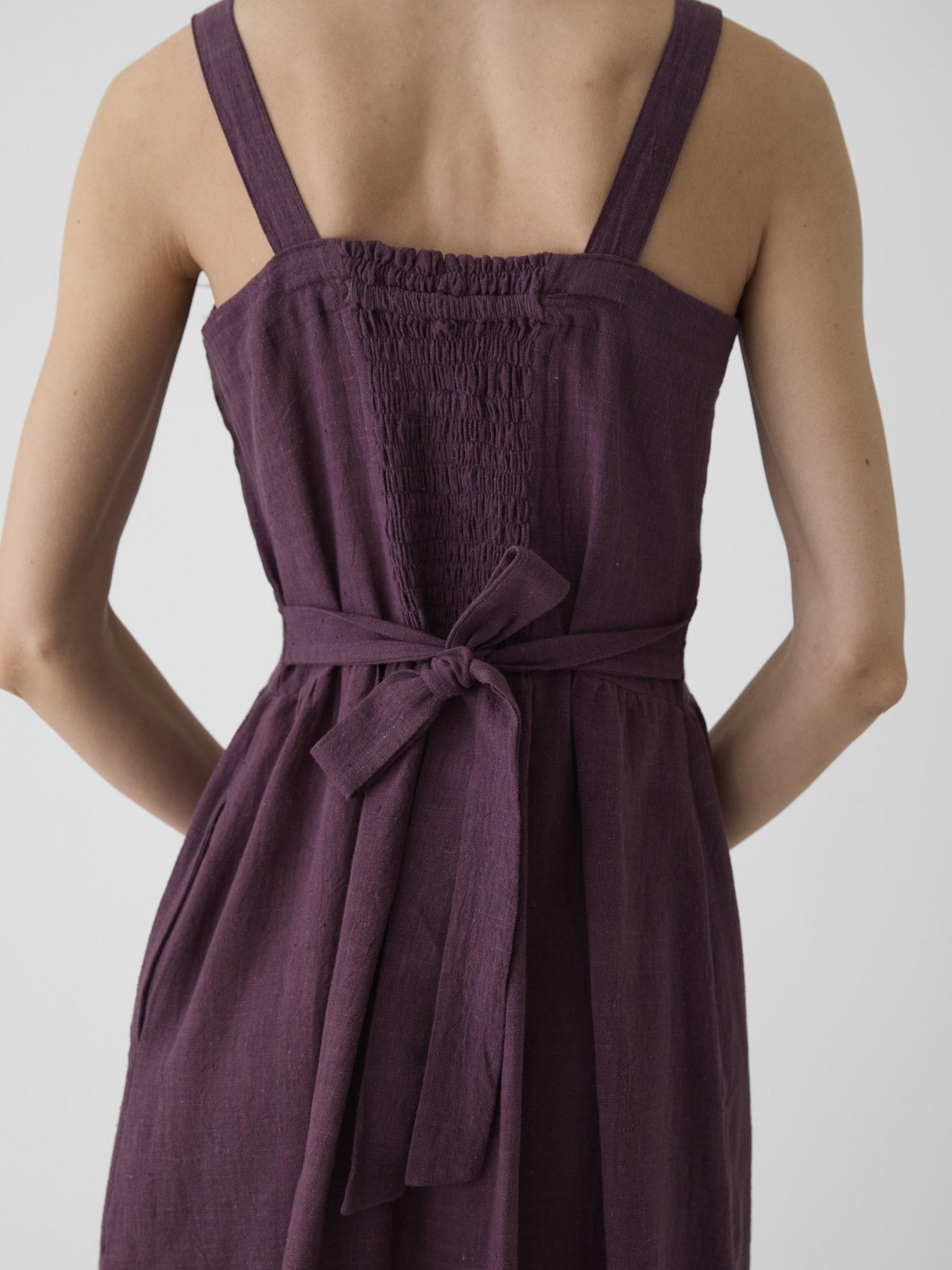 Women's Tie - Waist Midi Dress - Aubergine Purple - CiceroniDressesMareen