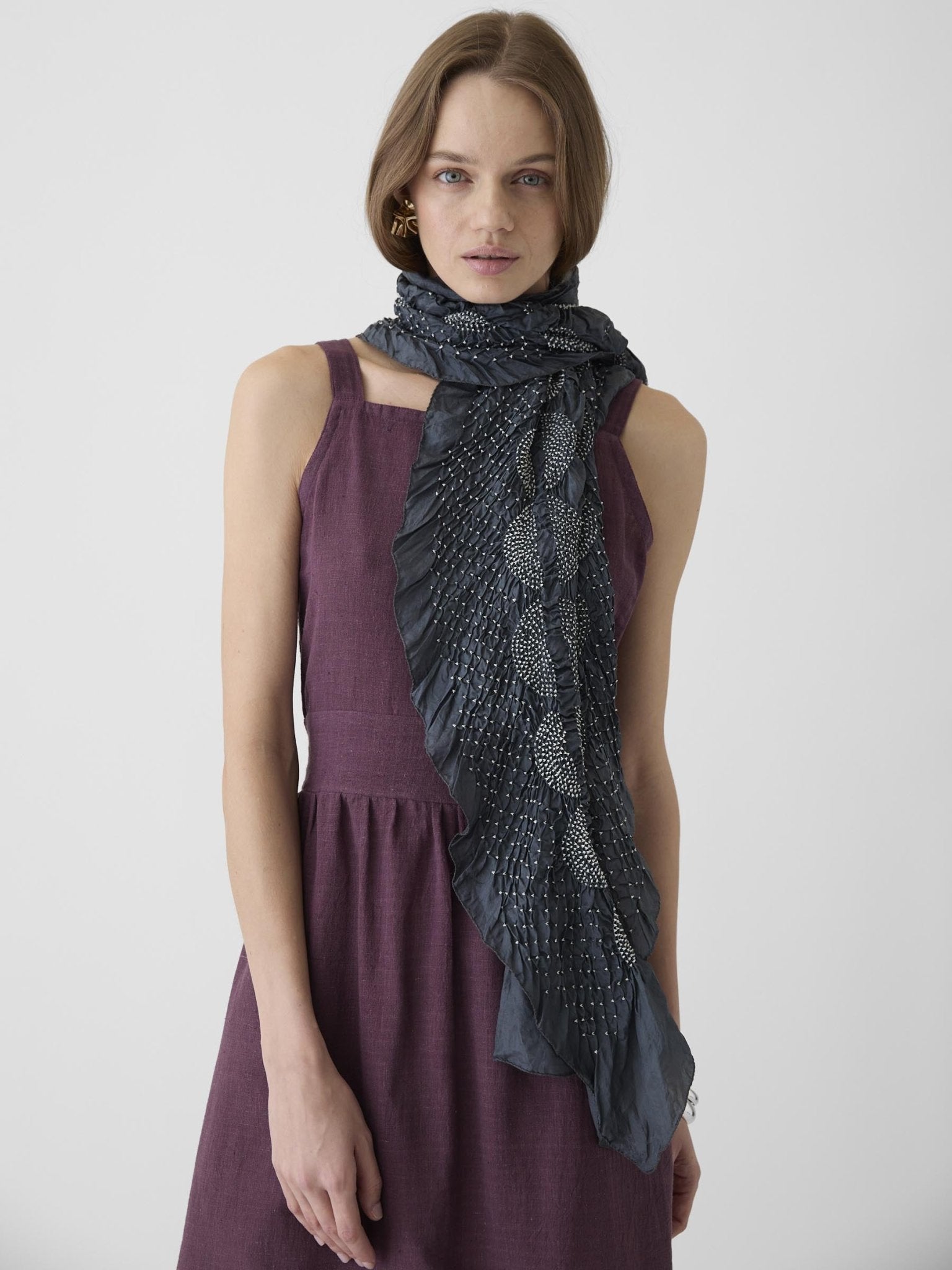 Women's Tie - Waist Midi Dress - Aubergine Purple - CiceroniDressesMareen