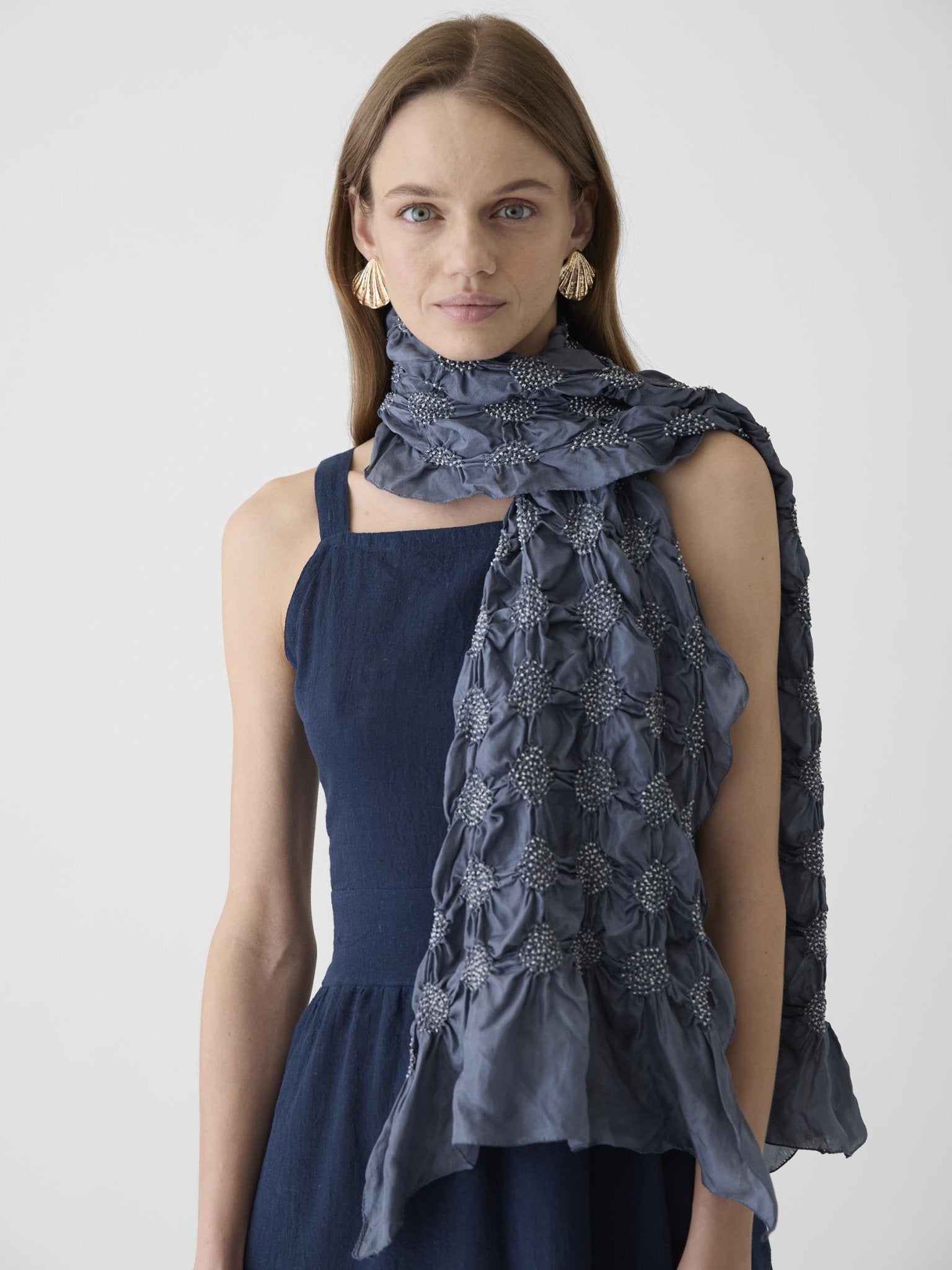 Women's Tie - Waist Midi Dress - Navy Blue - CiceroniDressesMareen