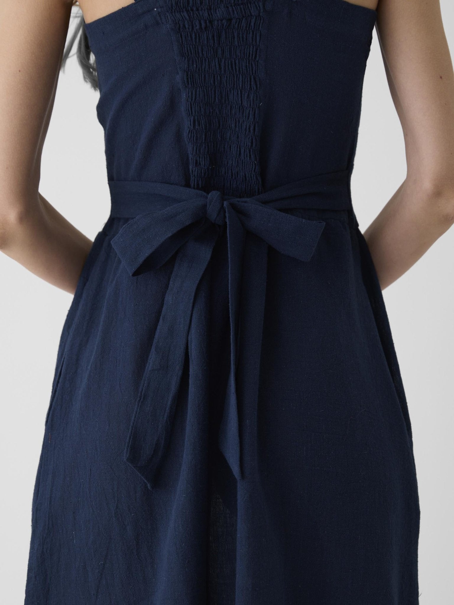 Women's Tie - Waist Midi Dress - Navy Blue - CiceroniDressesMareen