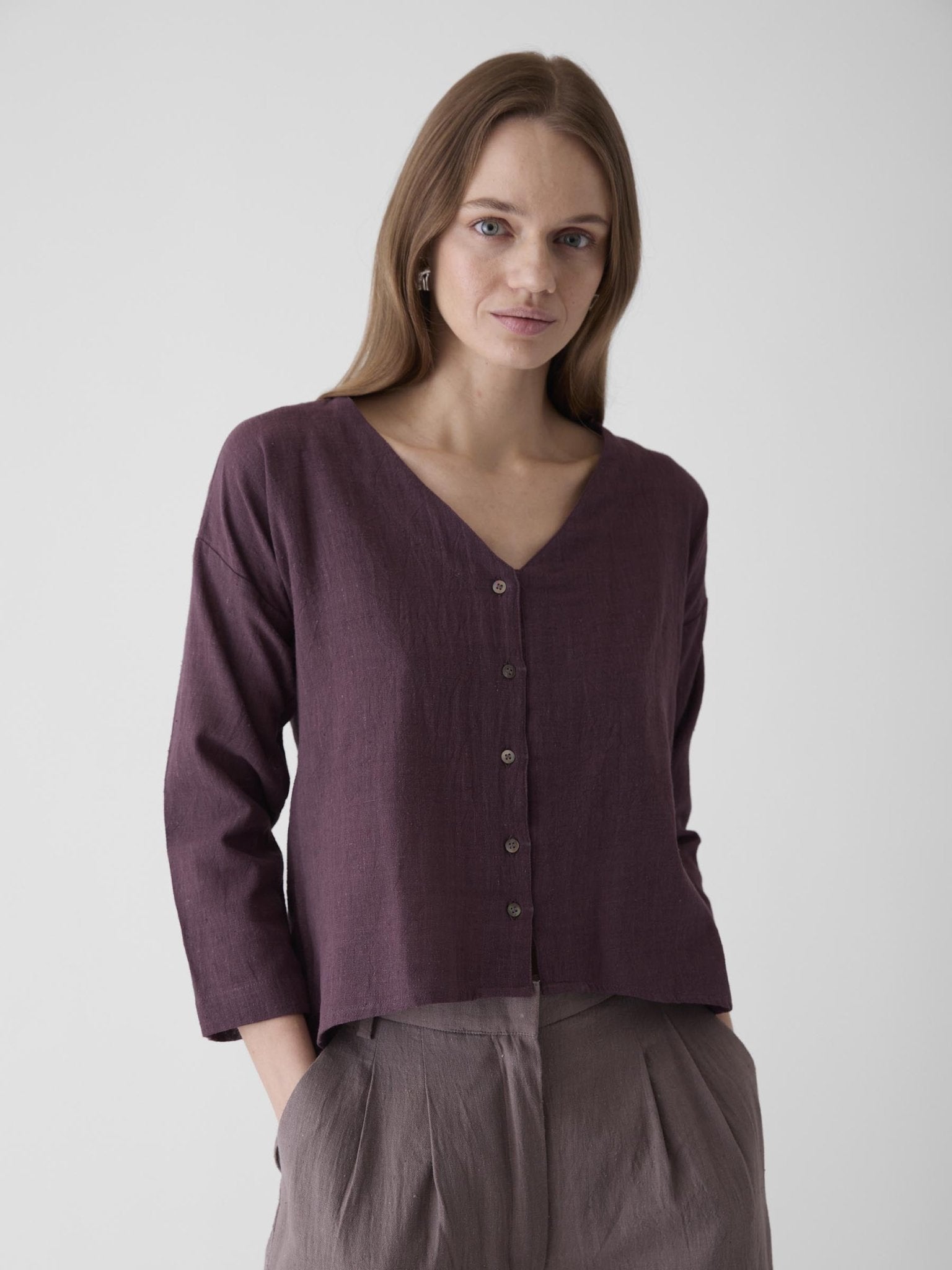 Women's V - Neck Shirt - Aubergine Purple - CiceroniWomen ShirtsMareen