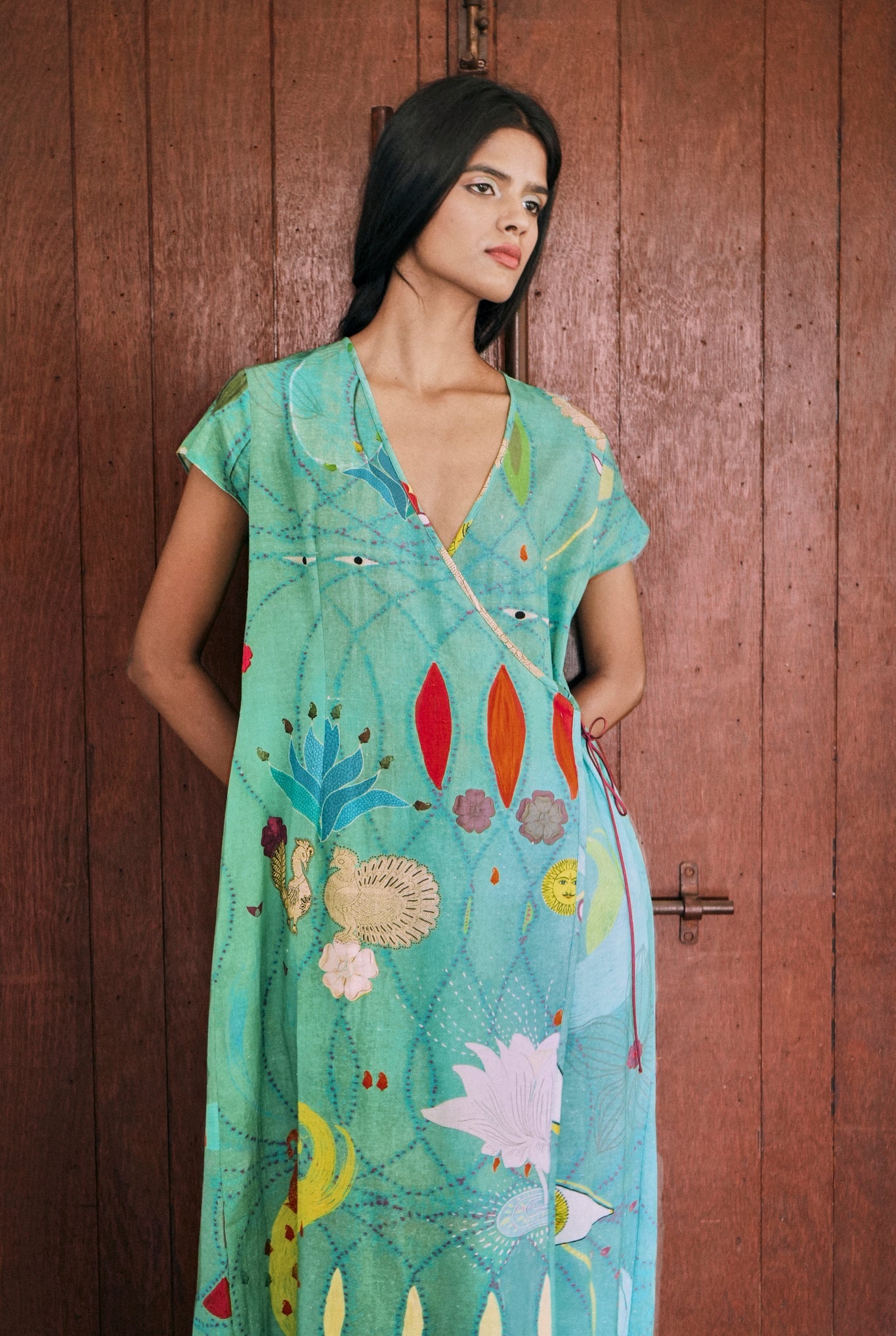 Wrap Dress In Chetti Green - CiceroniDressesNIKYTA