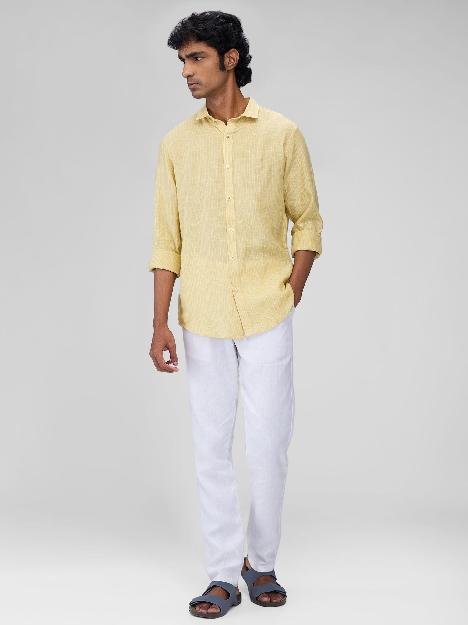 Yellow 100% Linen Stripes Shirt - CiceroniMen Shirtsbhrāta