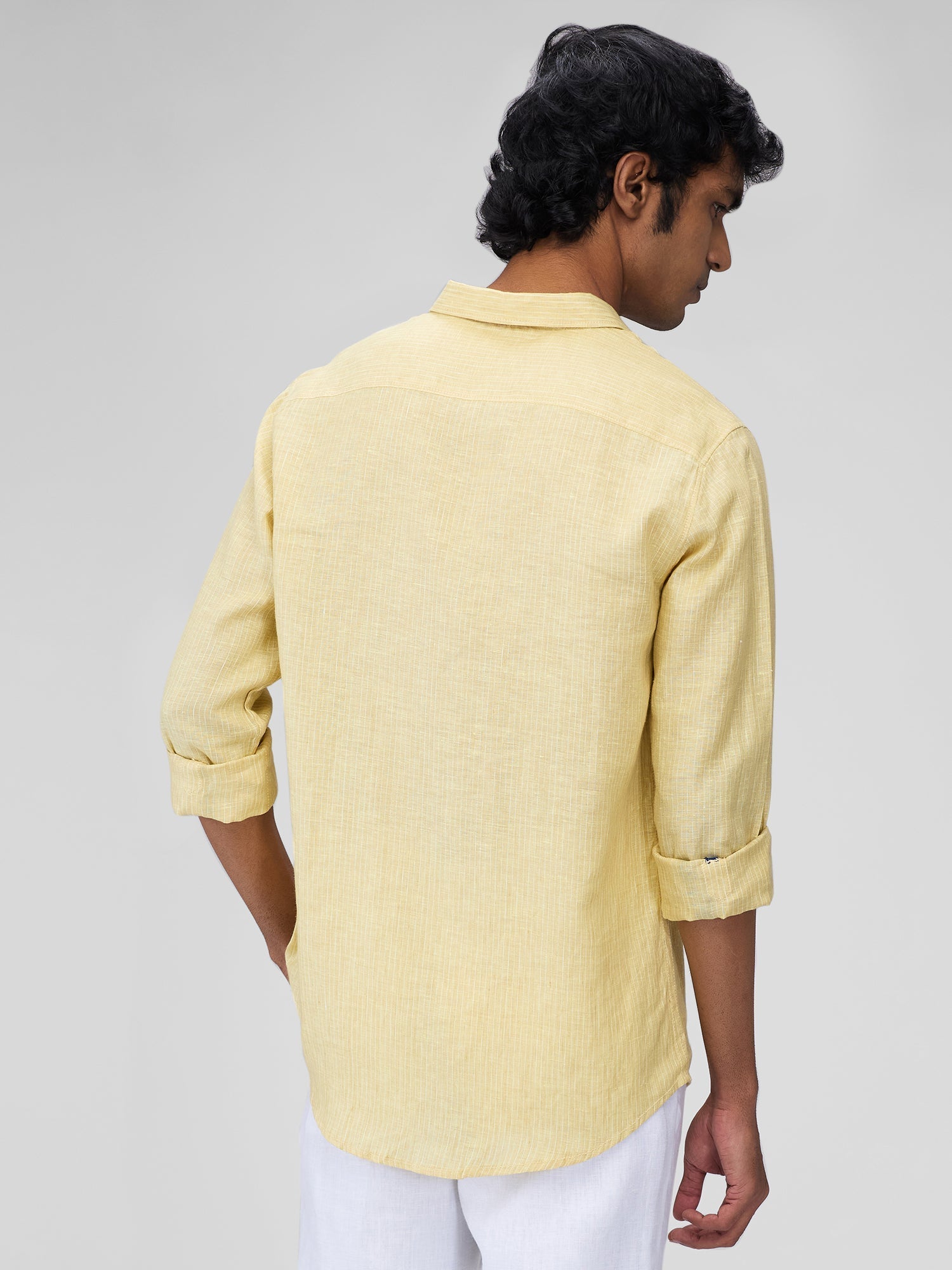 Yellow 100% Linen Stripes Shirt - CiceroniMen Shirtsbhrāta