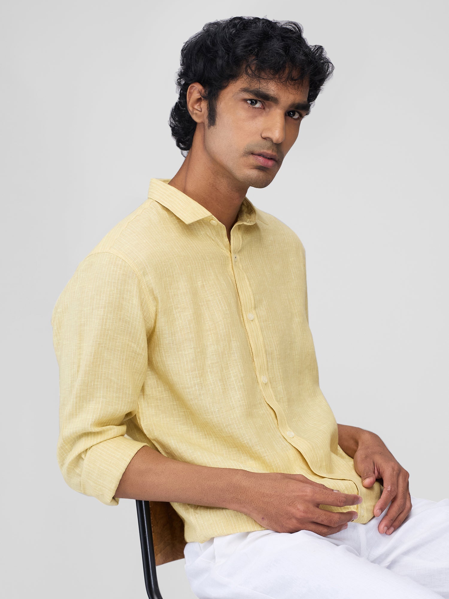 Yellow 100% Linen Stripes Shirt - CiceroniMen Shirtsbhrāta