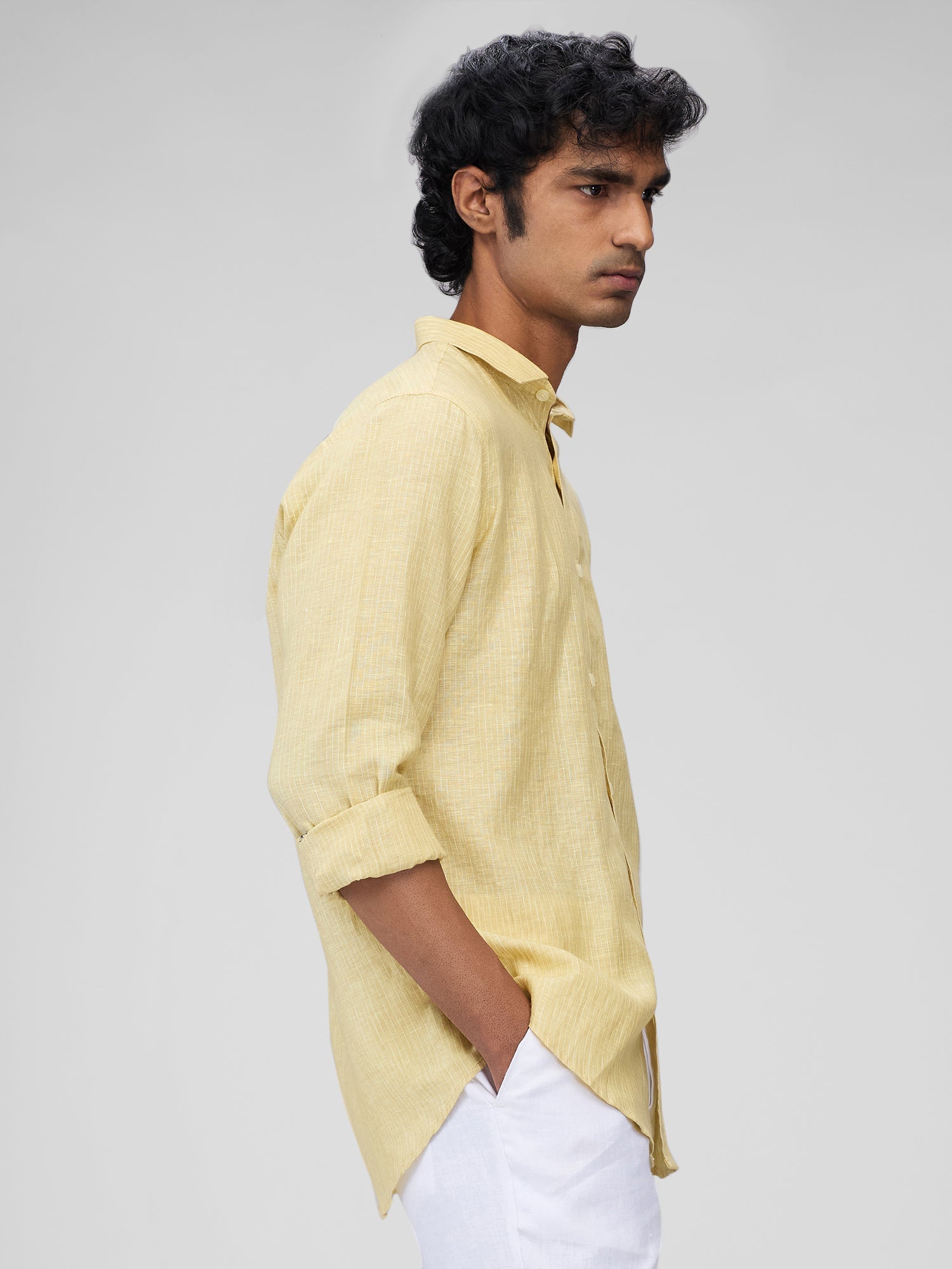 Yellow 100% Linen Stripes Shirt - CiceroniMen Shirtsbhrāta