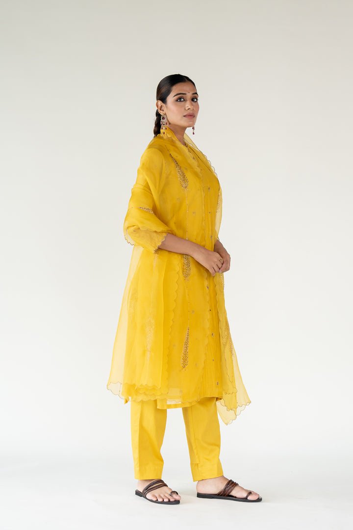 Yellow Chaand Kurta Set with Shama Odhani - CiceroniKurta Set, Festive WearNirjara