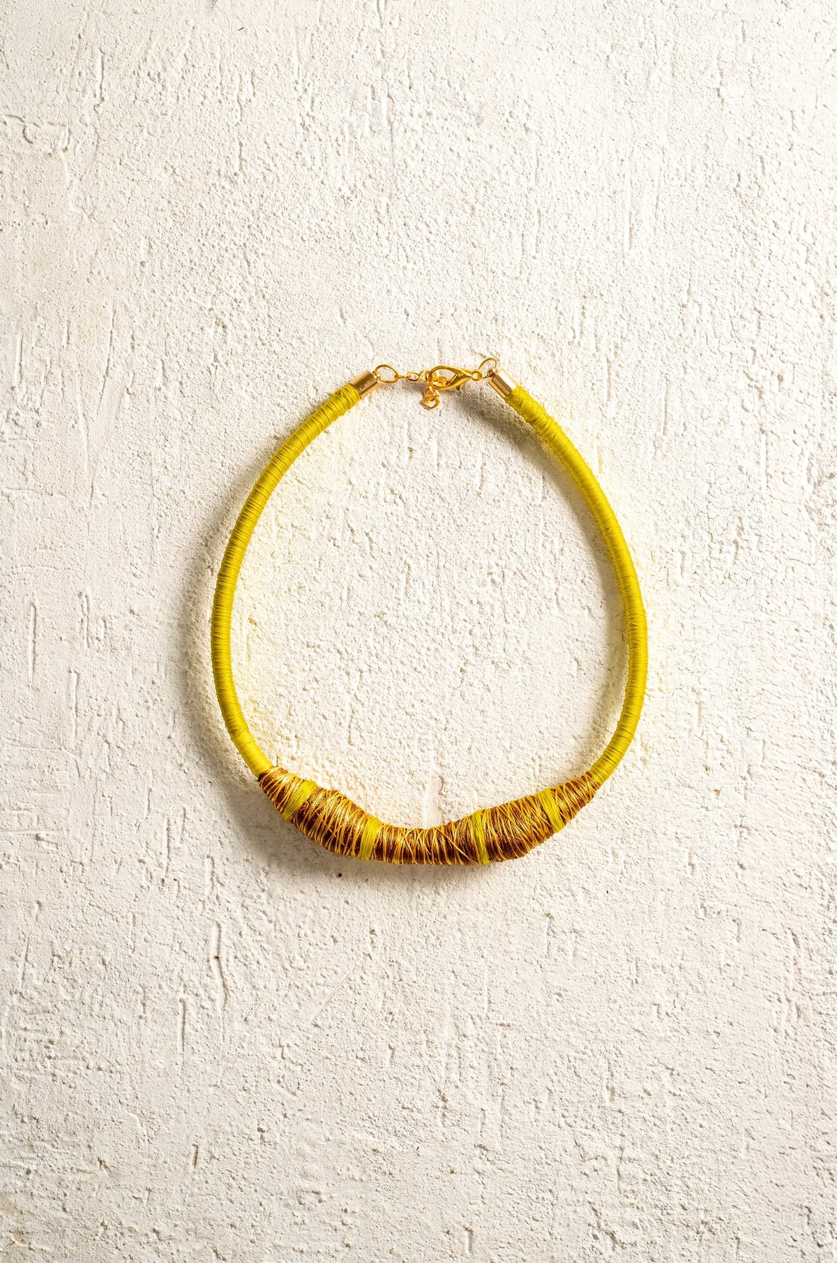 Yellow Cord Necklace with Bronze Wrapped Bib - CiceroniNeckpieceBoundless by Shilpi