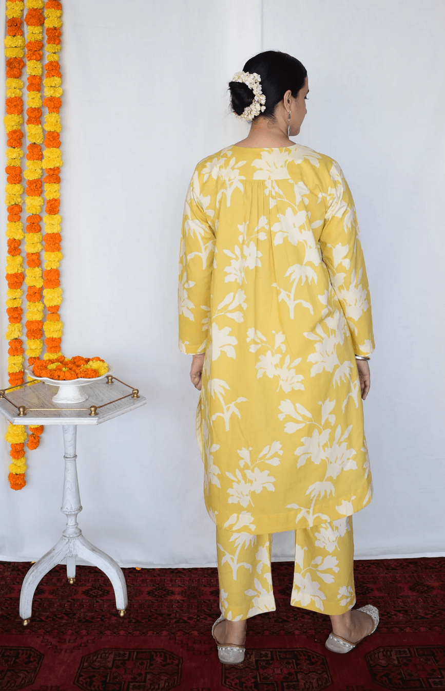 Yellow Floral Co - ord Set - CiceroniKurta Set, Everyday WearHouse of Moxa