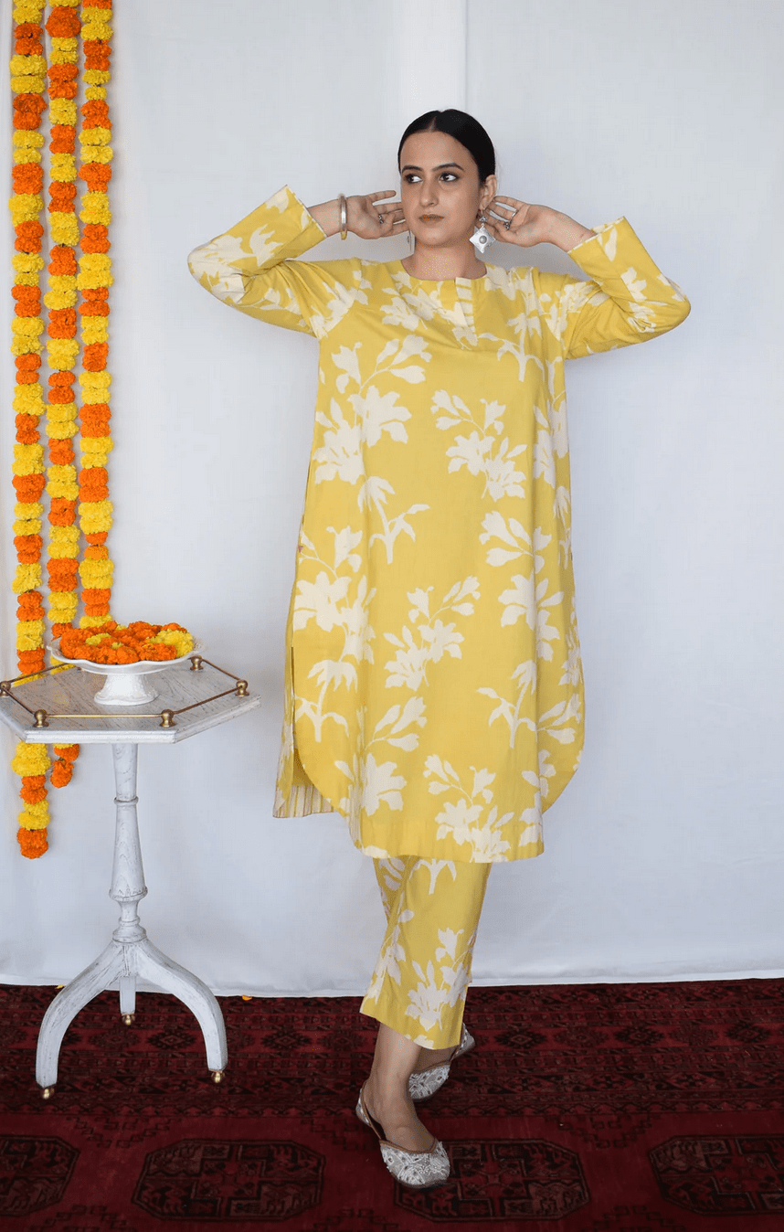 Yellow Floral Co - ord Set - CiceroniKurta Set, Everyday WearHouse of Moxa