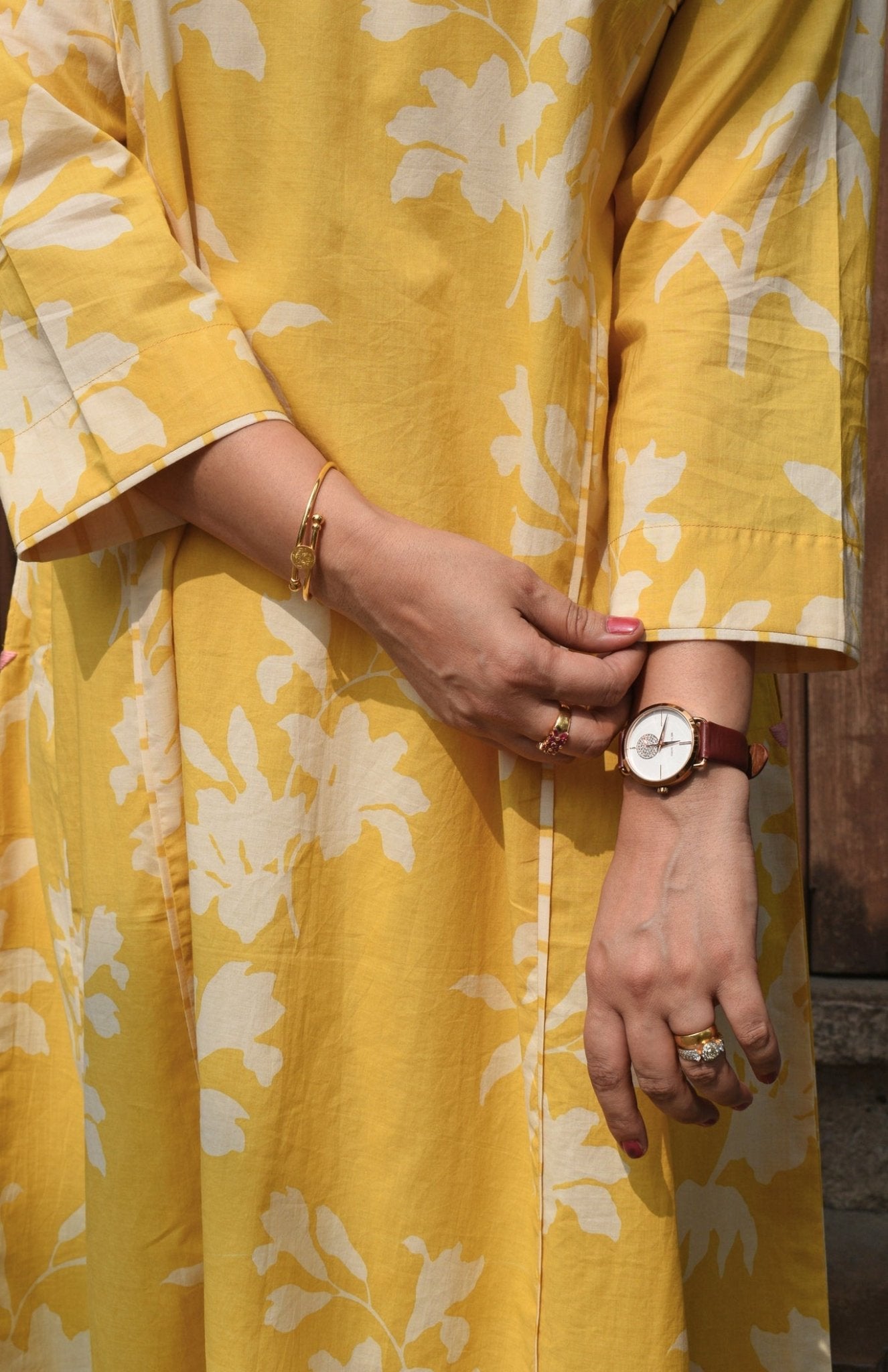 Yellow Floral Paneled Kurta with Striped Pajama - CiceroniKurta Set, Everyday WearHouse of Moxa