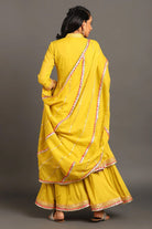 Yellow Jodha Anarkali Sharara Set - CiceroniKurta Set, Festive WearOmaana