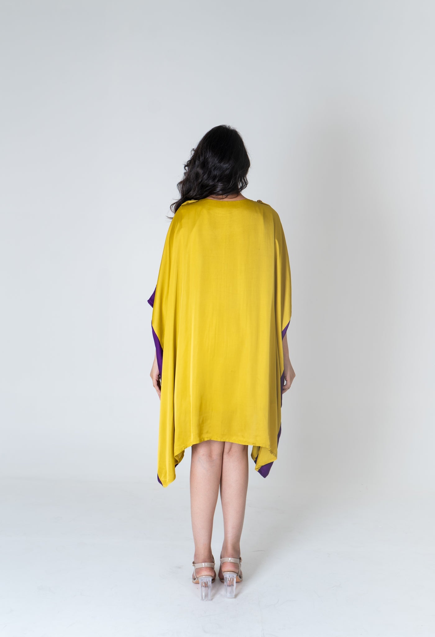Yellow - Purple Short Kaftan Dress - CiceroniDressesNeora