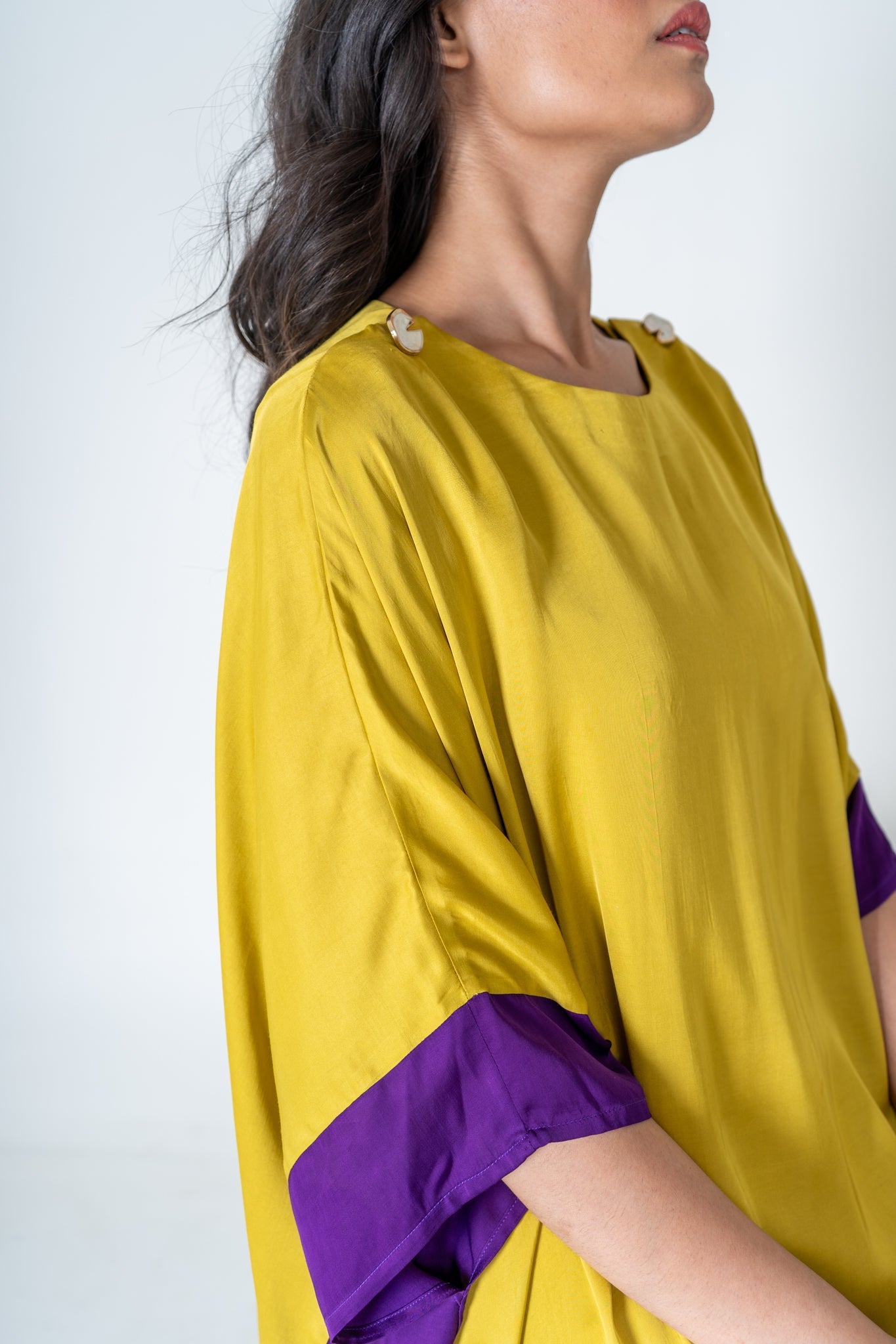 Yellow - Purple Short Kaftan Dress - CiceroniDressesNeora