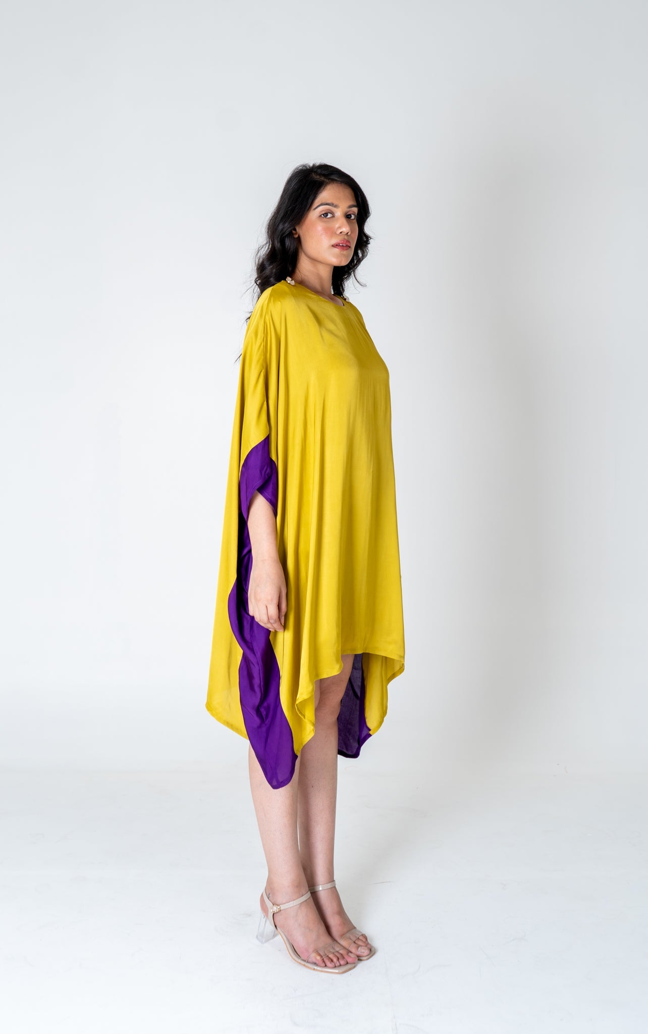 Yellow - Purple Short Kaftan Dress - CiceroniDressesNeora