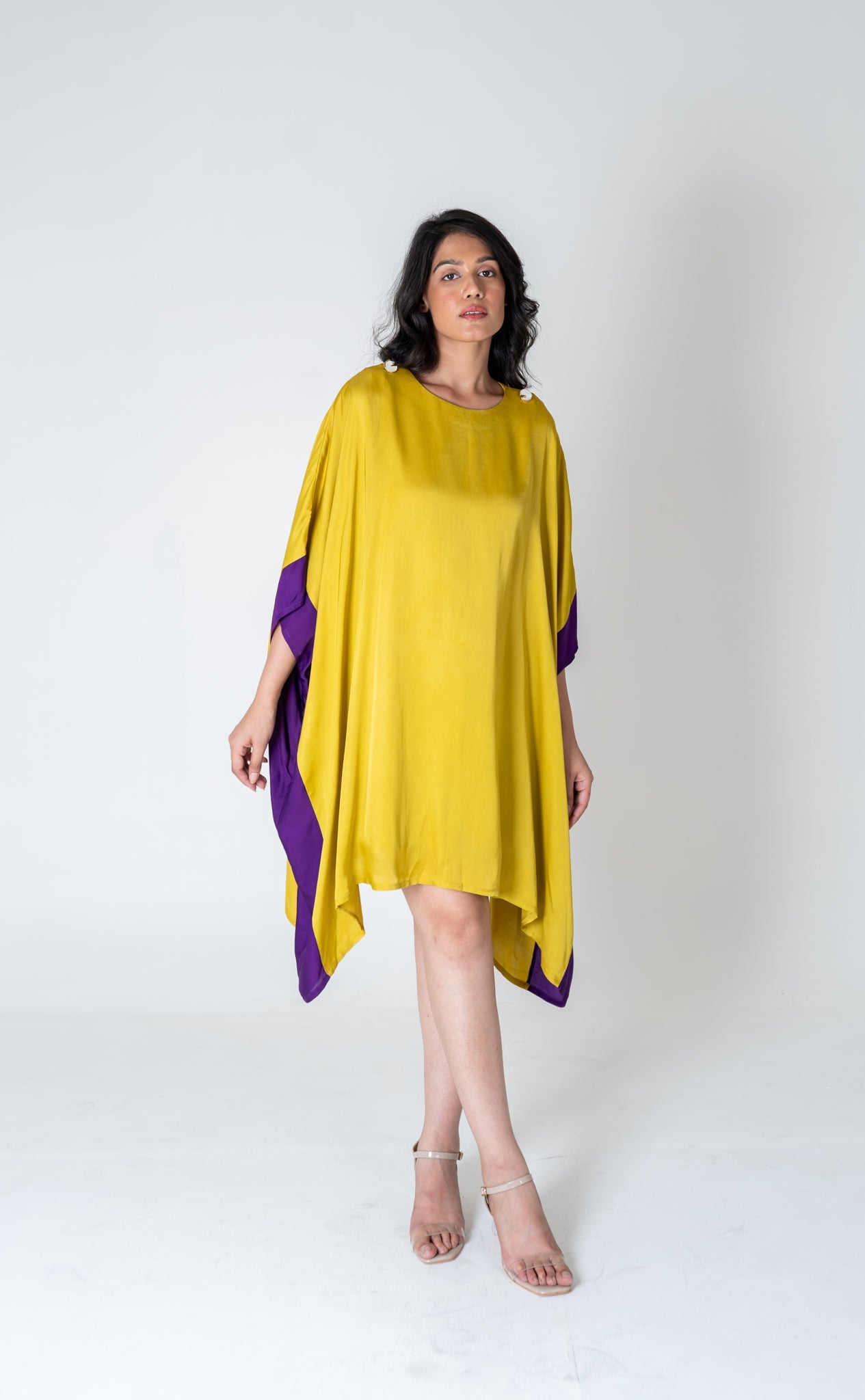 Yellow - Purple Short Kaftan Dress - CiceroniDressesNeora