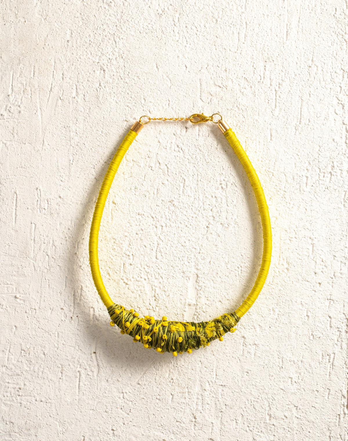 Yellow Thread Necklace with Olive Fuzzy Bib - CiceroniNeckpieceBoundless by Shilpi
