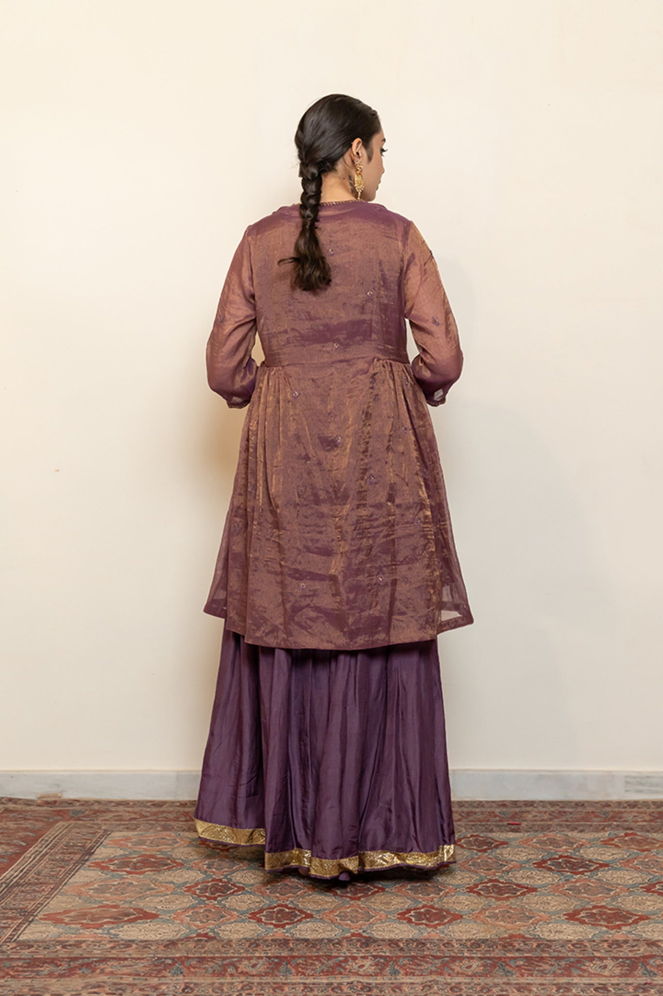 Zareen Gharara Set - Aubergine (Set of 3) - CiceroniKurta Set, Festive wearNirjara
