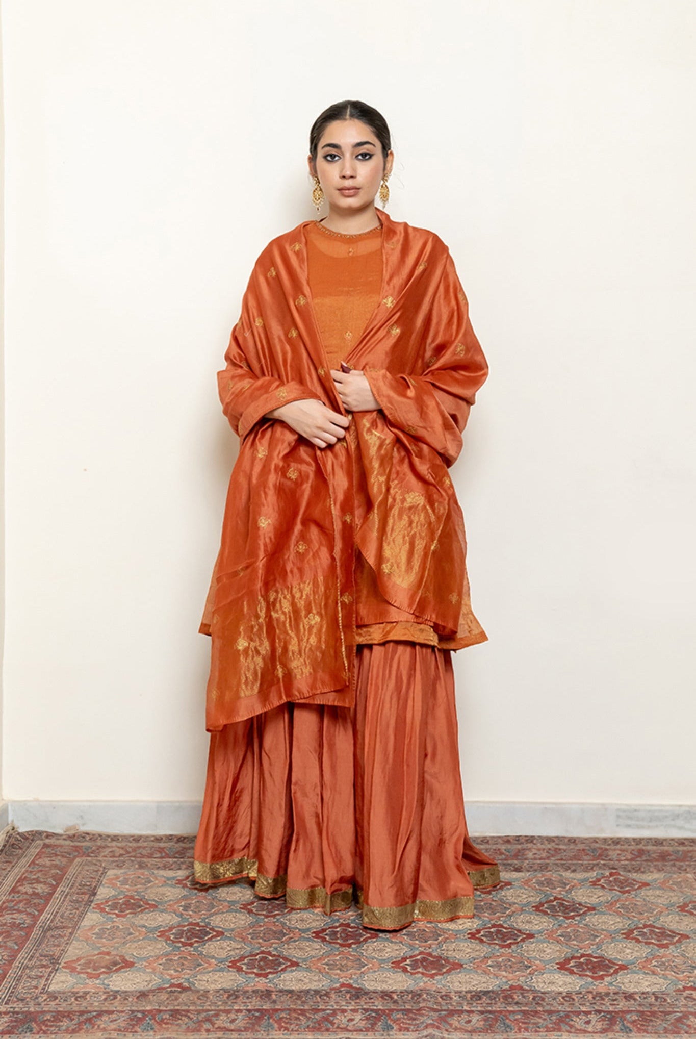 Zareen Gharara Set - Rust (Set of 3) - CiceroniKurta Set, Festive wearNirjara