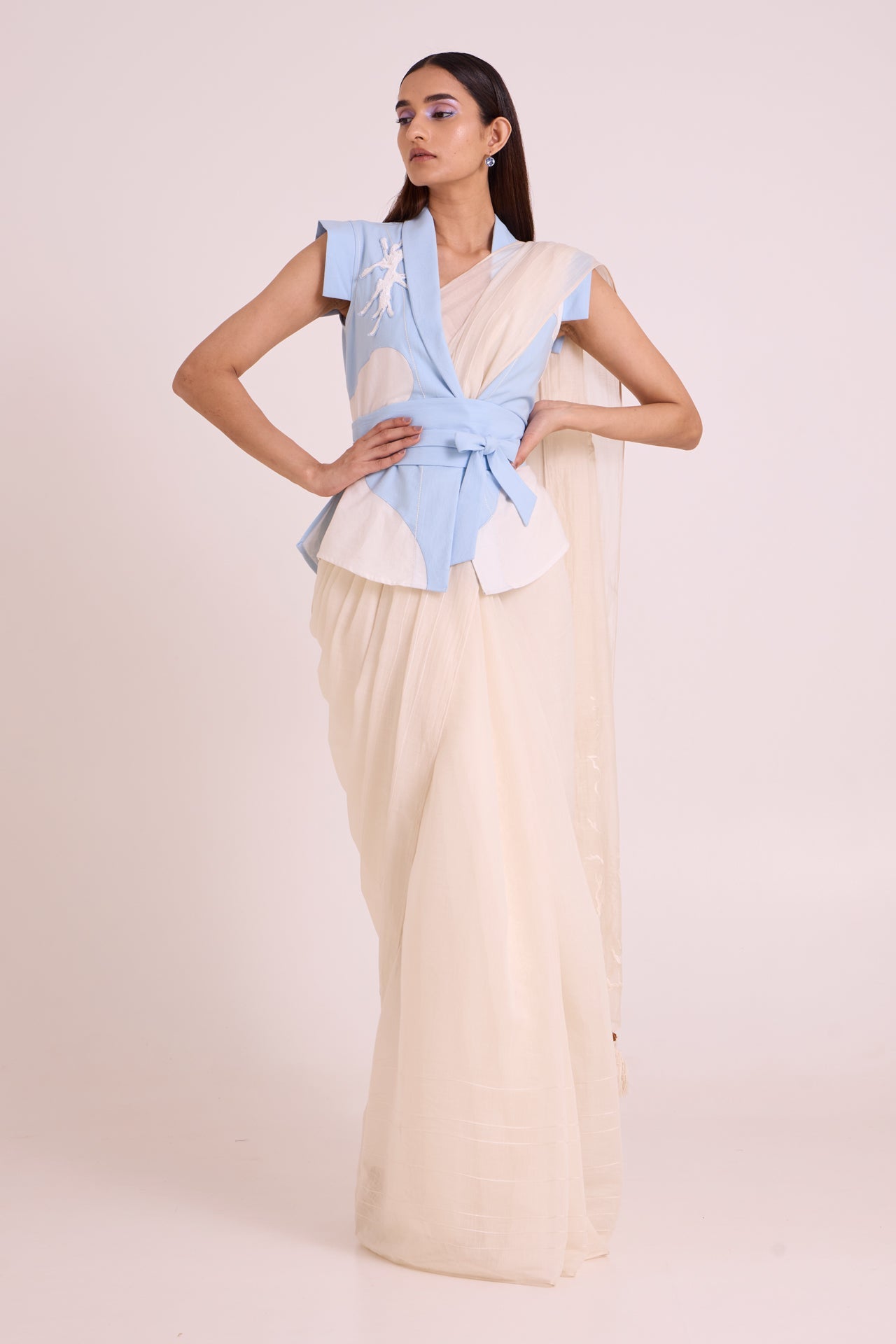 Zarya - Wrapped Vest & Embroidered Saree - CiceroniSareeMadder Much