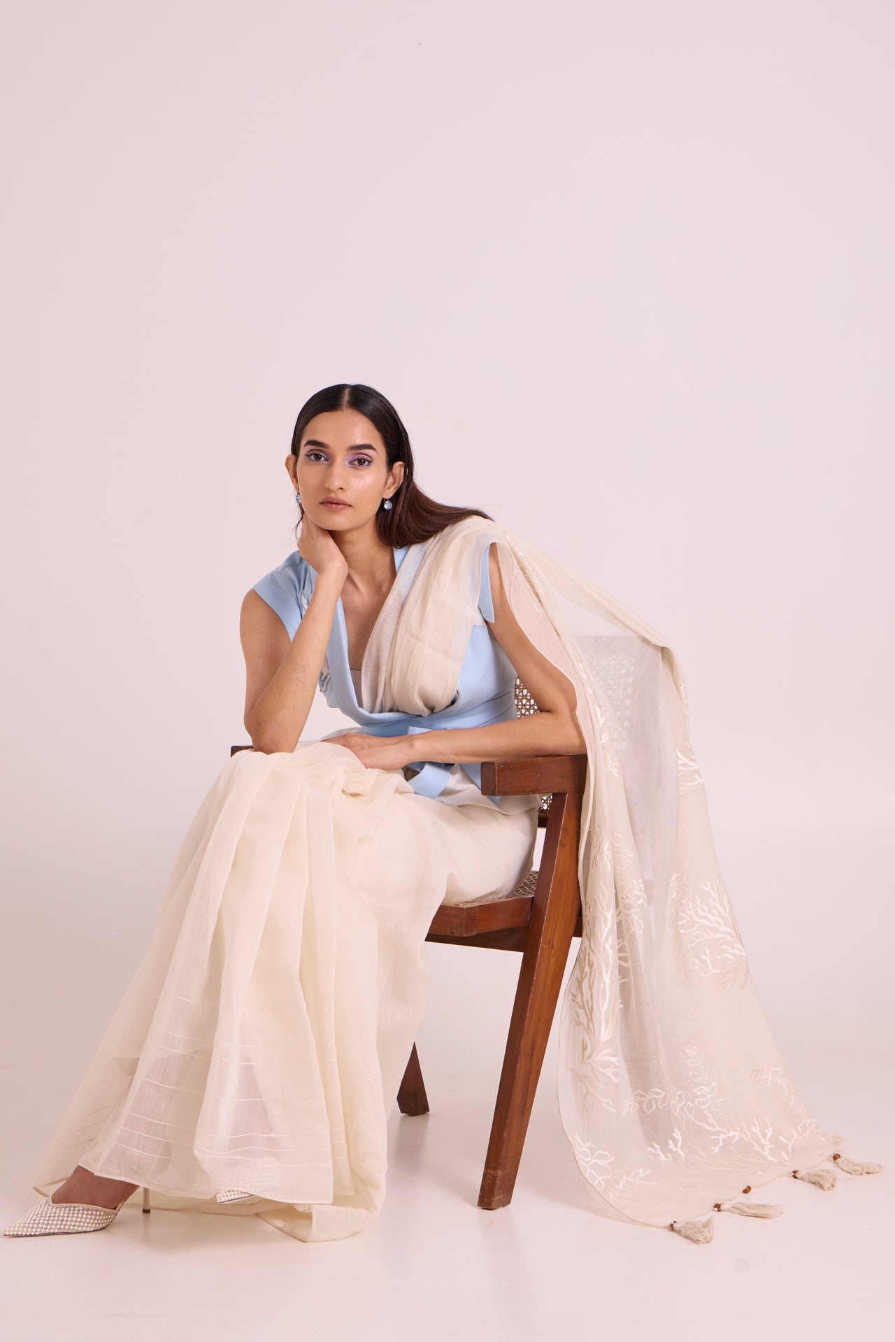Zarya - Wrapped Vest & Embroidered Saree - CiceroniSareeMadder Much