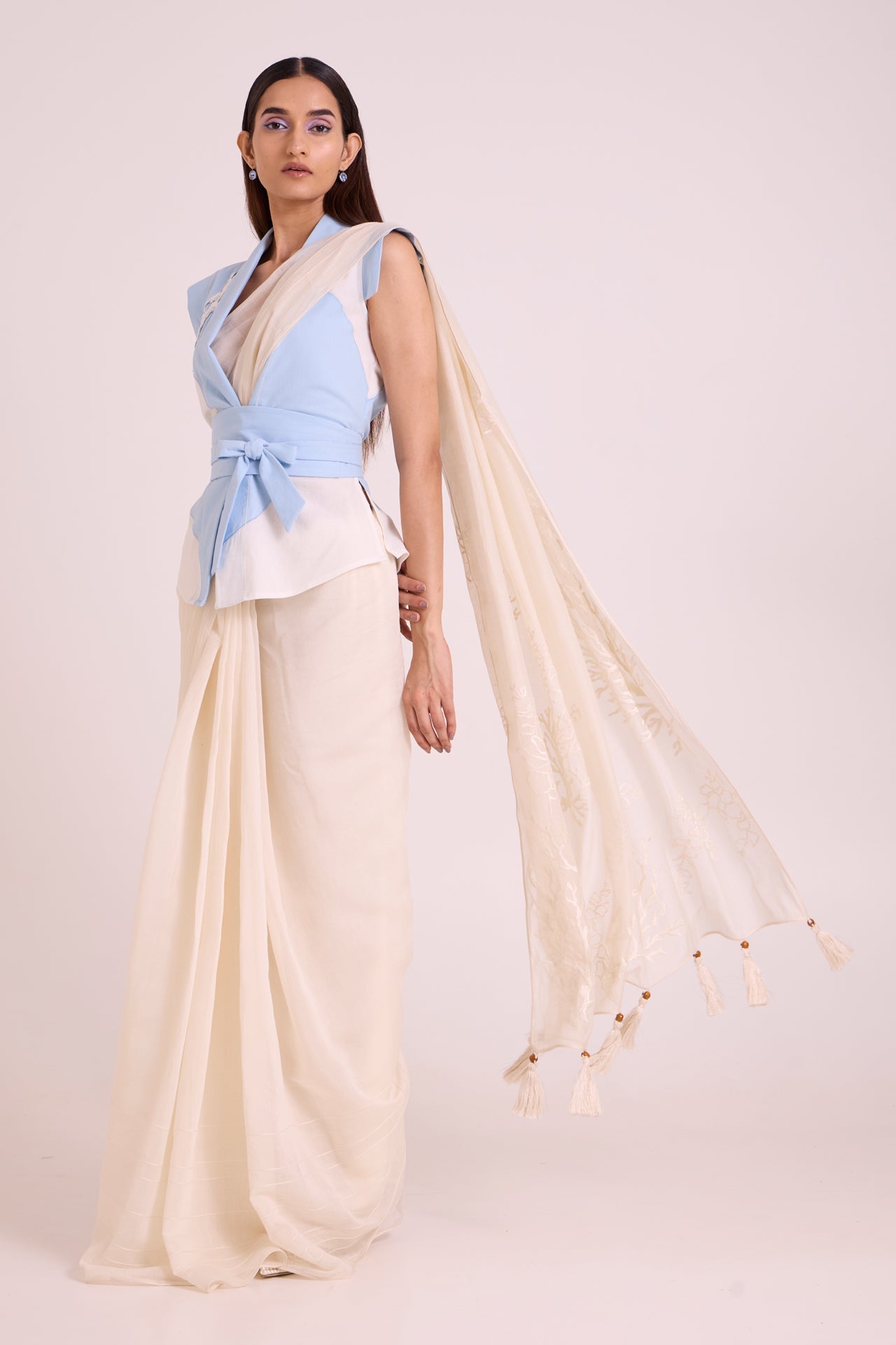 Zarya - Wrapped Vest & Embroidered Saree - CiceroniSareeMadder Much
