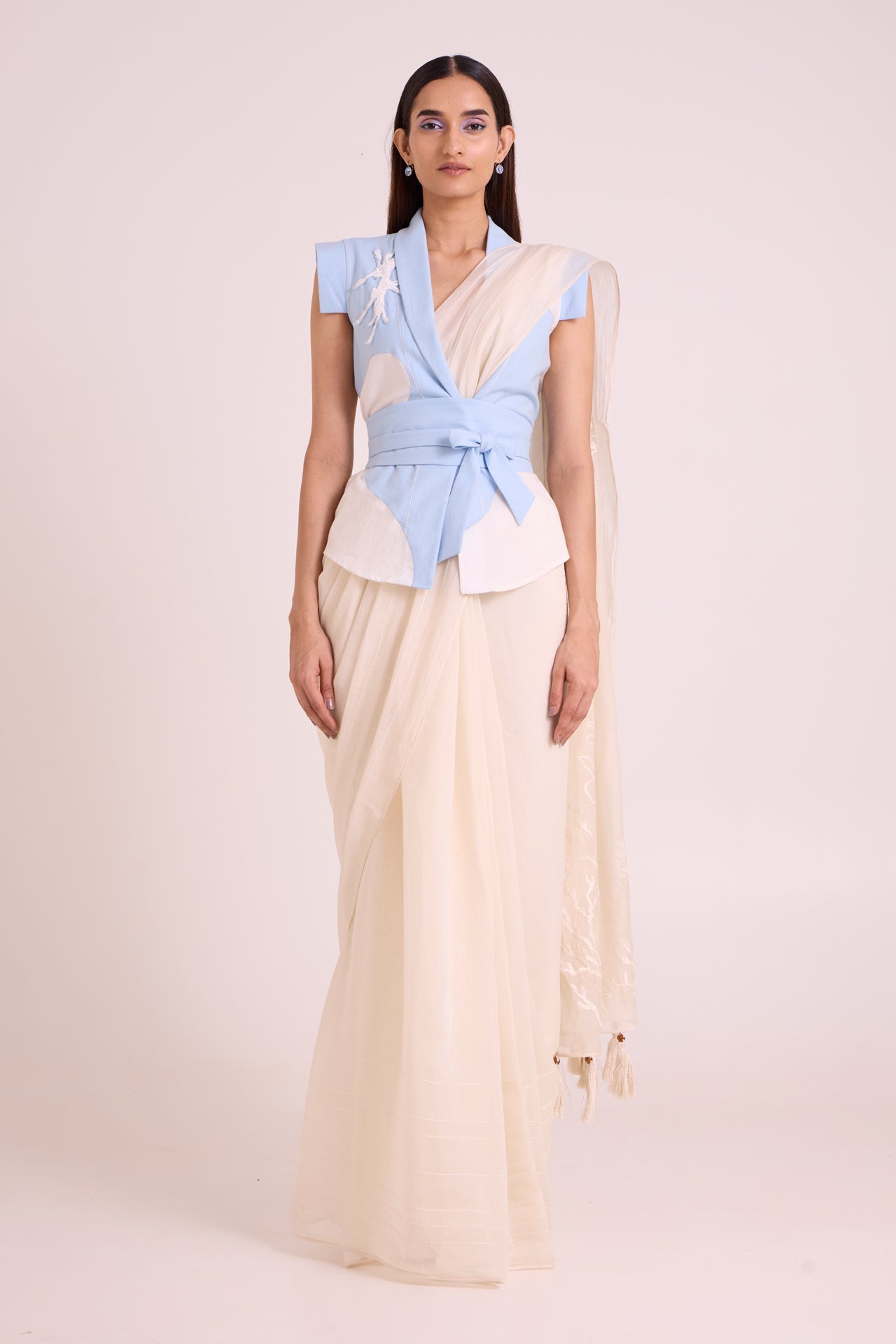 Zarya - Wrapped Vest & Embroidered Saree - CiceroniSareeMadder Much