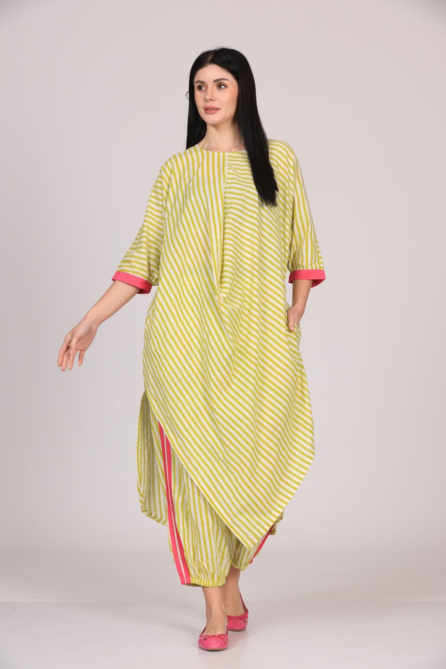 Zeba Cowl Set - Lime Green - CiceroniKurta Set, Everyday WearSheetal Joshi Verma