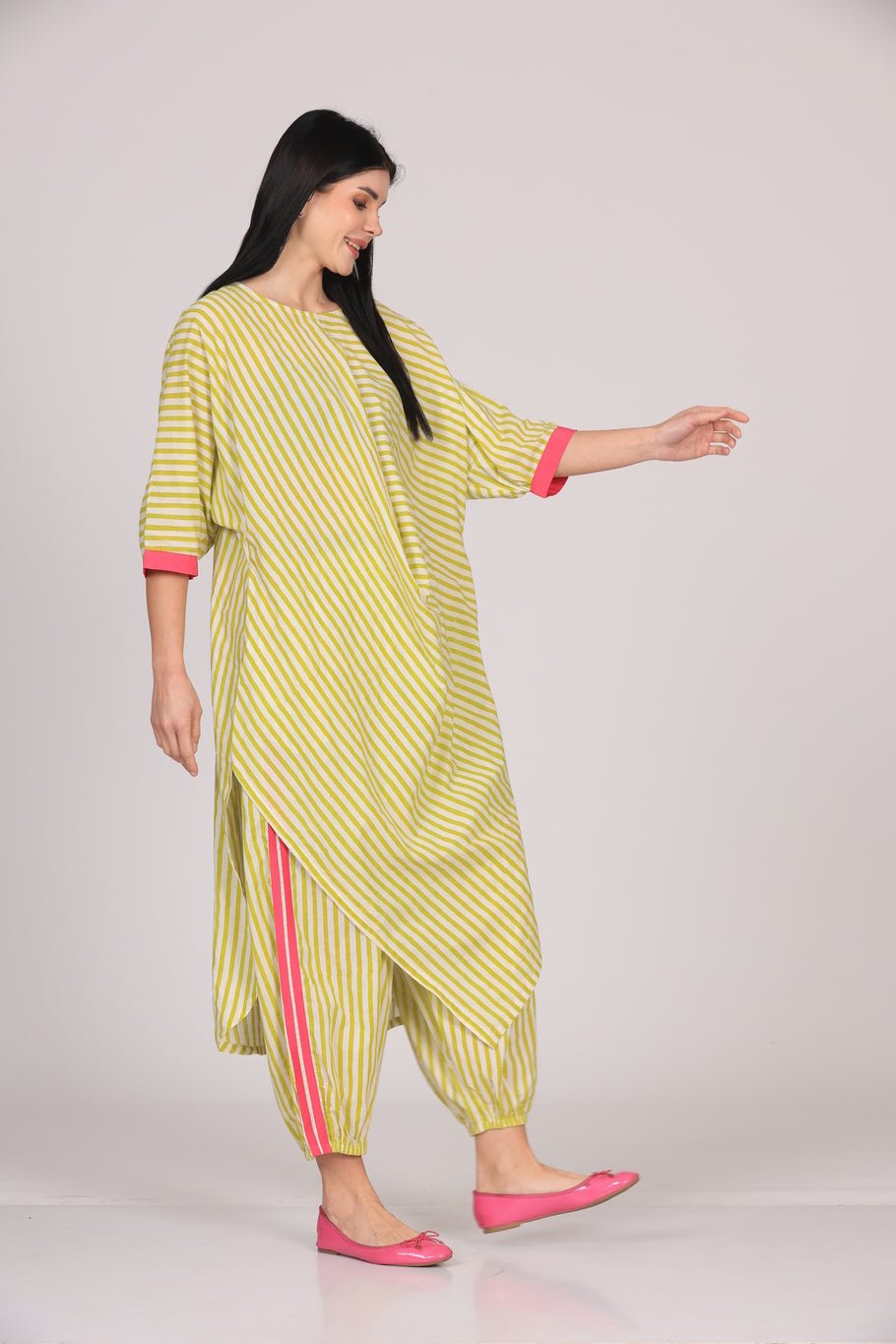 Zeba Cowl Set - Lime Green - CiceroniKurta Set, Everyday WearSheetal Joshi Verma