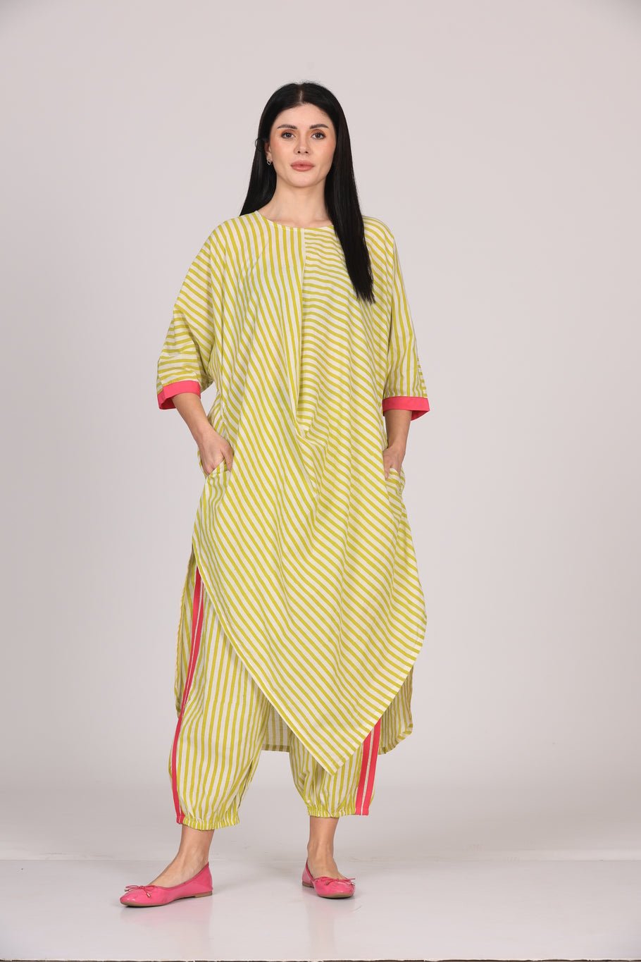 Zeba Cowl Set - Lime Green - CiceroniKurta Set, Everyday WearSheetal Joshi Verma