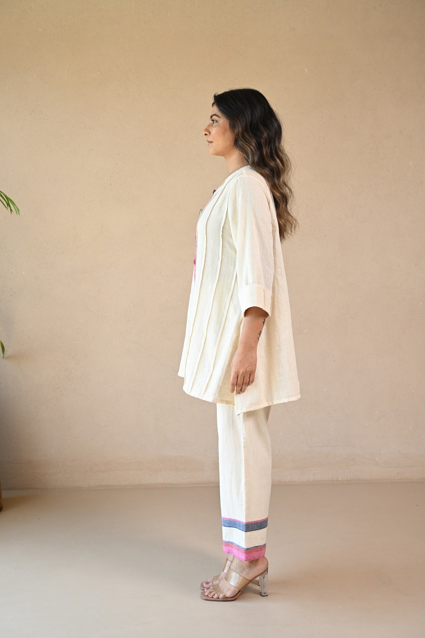 Ziggy Tunic with Embroidered & Multi Color Button - Natural White - CiceroniTunicsRang by Rajvi