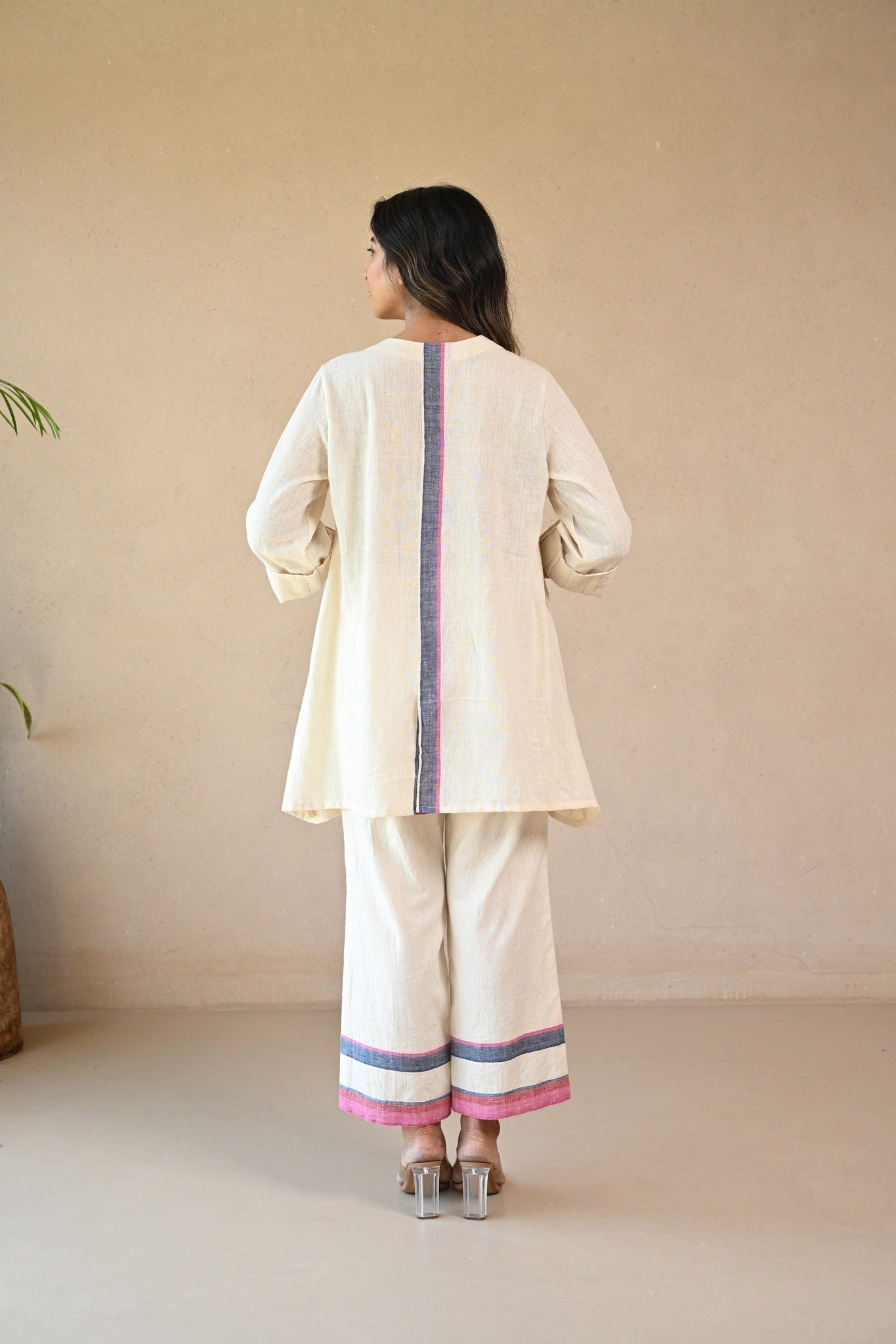 Ziggy Tunic with Embroidered & Multi Color Button - Natural White - CiceroniTunicsRang by Rajvi