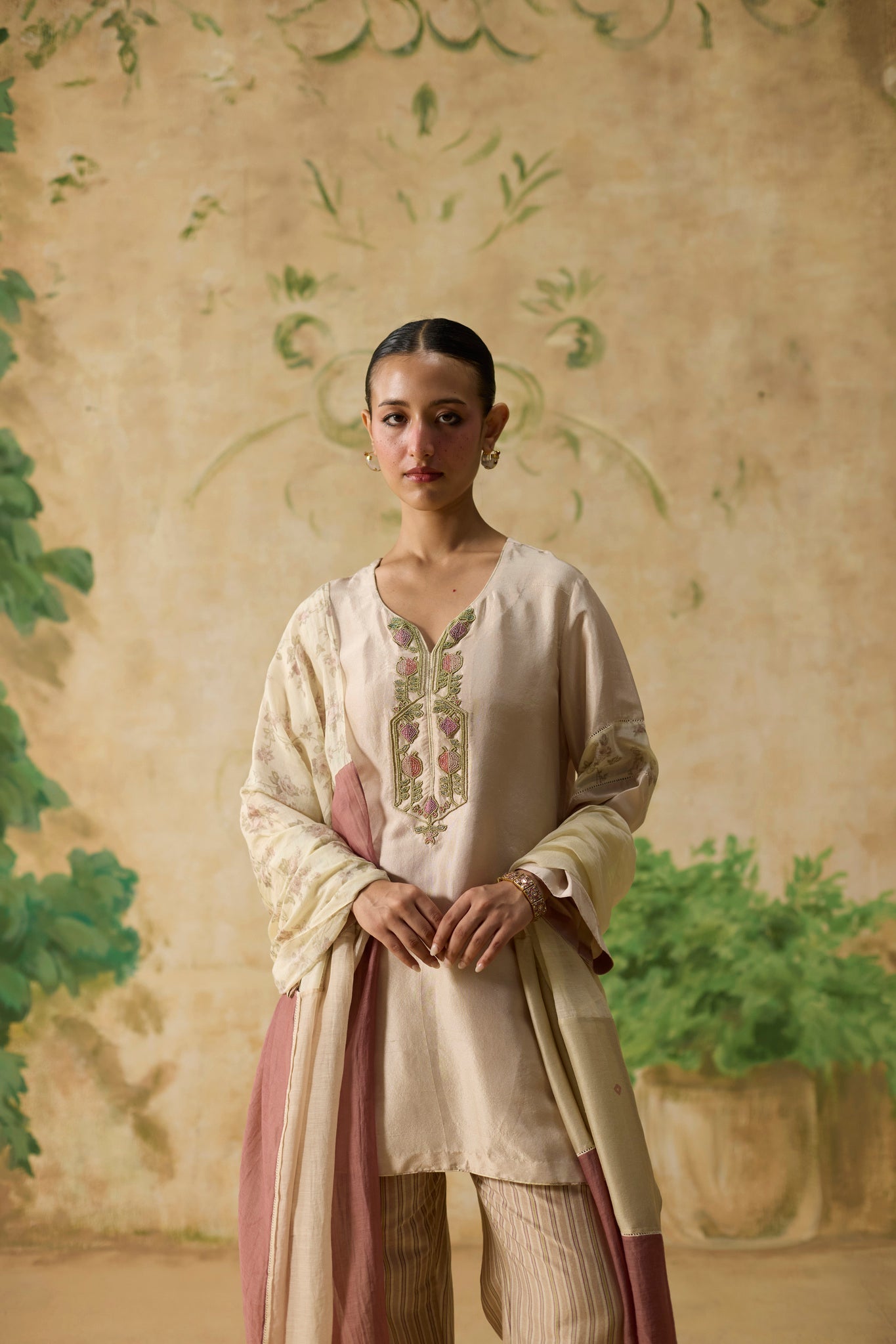 Zinnia Kurta Set - Pink and Beige - CiceroniKurta Set, Festive WearKhyati Rughani