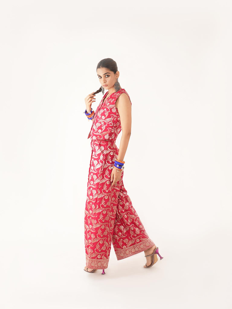 Amyra Red Silk Waist Coat And Pant Set - CiceroniCo-ord SetShriya Singhi