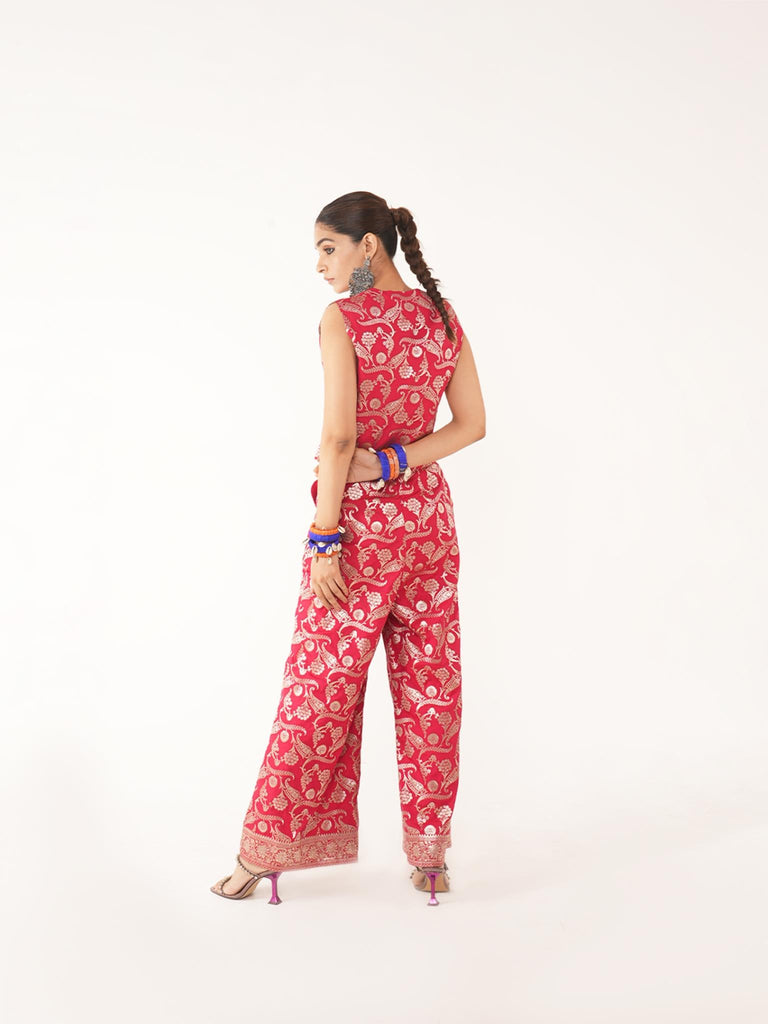 Amyra Red Silk Waist Coat And Pant Set - CiceroniCo-ord SetShriya Singhi