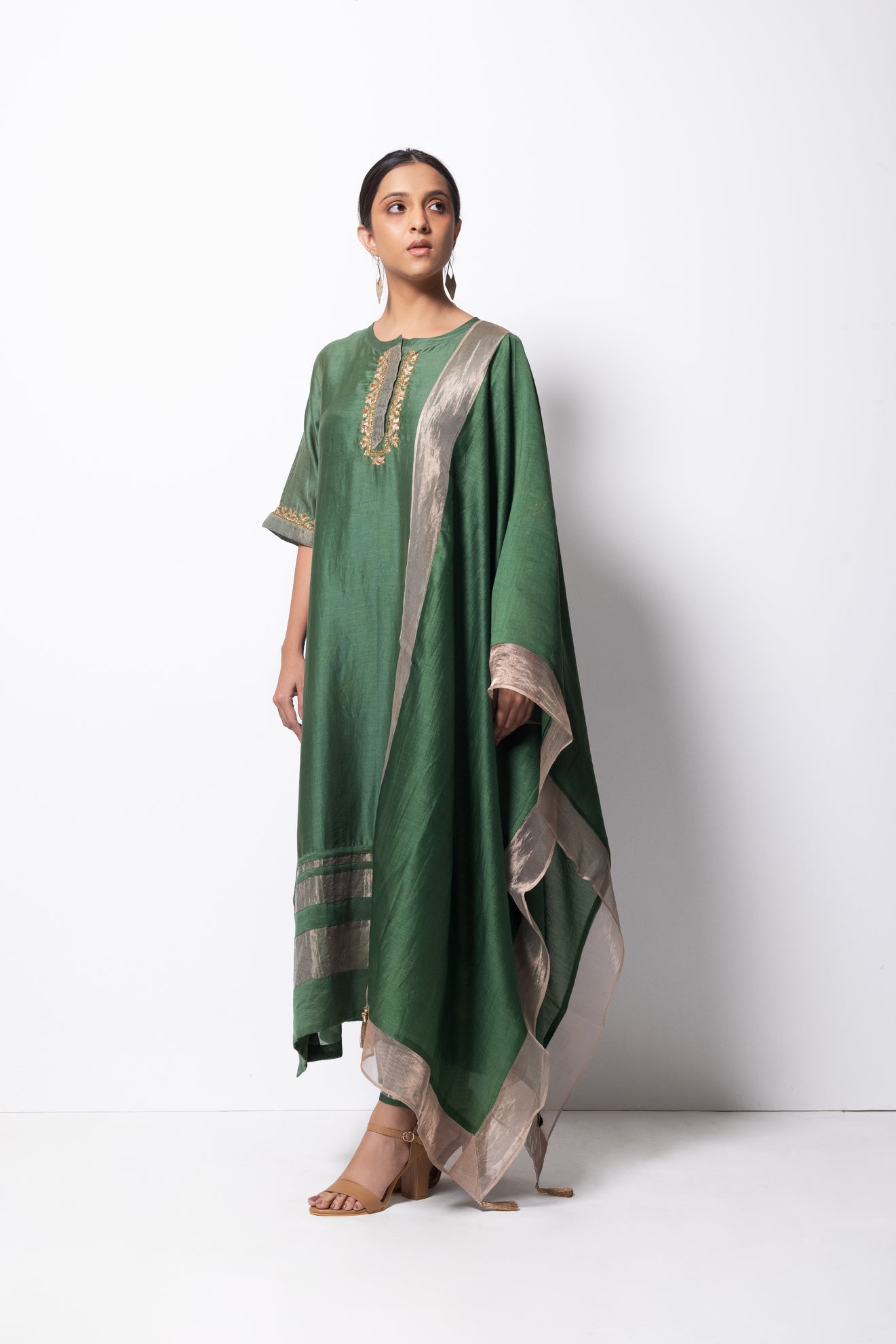 Beryl Green Chanderi Silk Kurta Set with Dupatta - CiceroniBhavik Shah