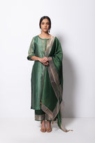 Beryl Green Chanderi Silk Panelled Kurta Set with Dupatta - CiceroniBhavik Shah