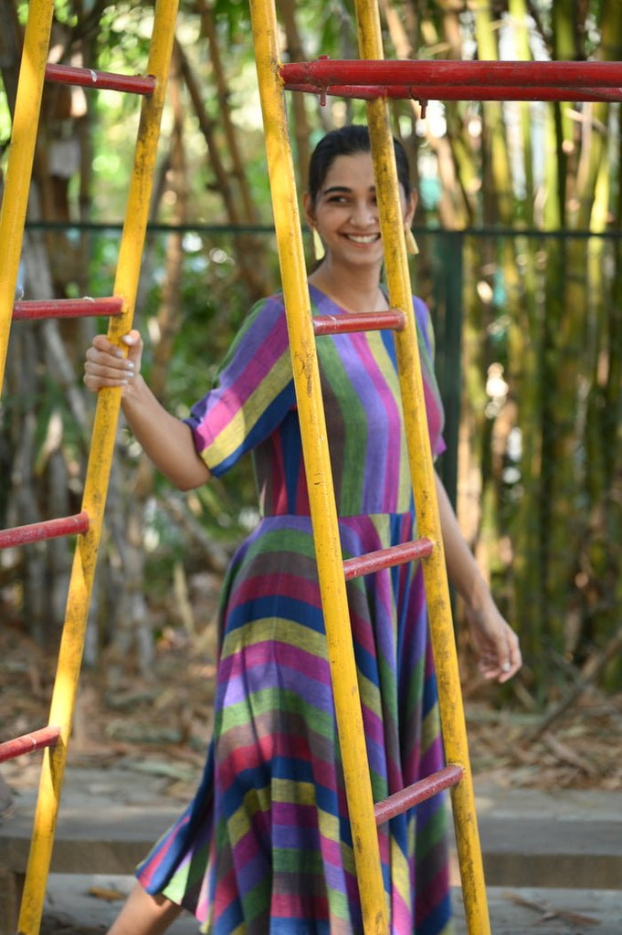 Bias Cut Flare Dress - Blue - CiceroniDressesRang by Rajvi