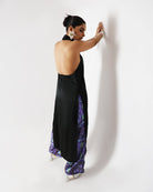 Black Long Drape Halter Silk Co-Ord Set - CiceroniCo-ord SetShriya Singhi