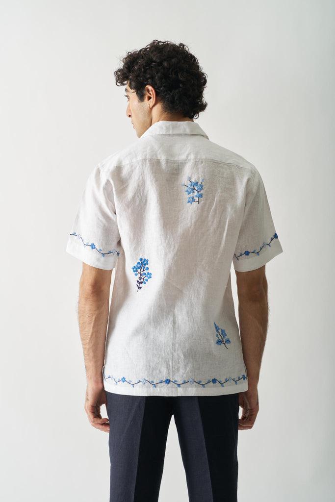 Blossom Cascade - Mens Hand Embroidered Pure Linen Shirt - CiceroniShirtsCultura Studio