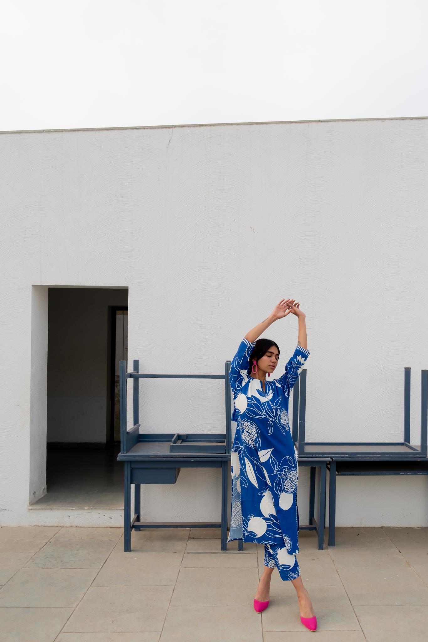 Blue Anaar Kurta and Pants Co-ord Set - CiceroniKurta SetSilai Studio