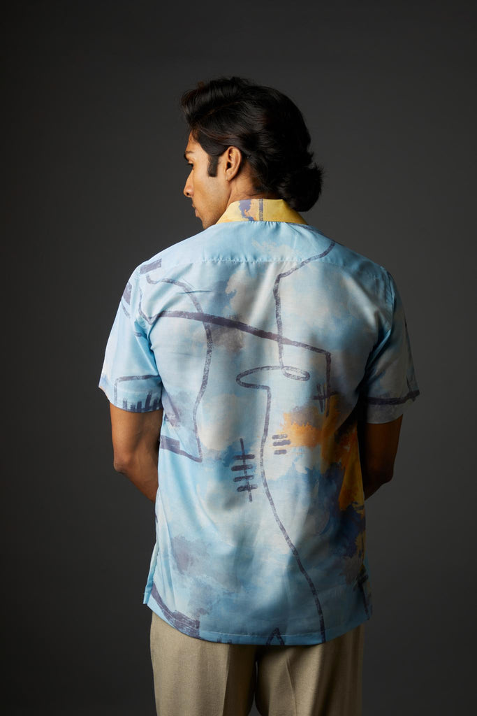 Blue and Yellow Handpainted Digital Artwork Shirt - CiceroniShirtsArtbeats by Keerthana