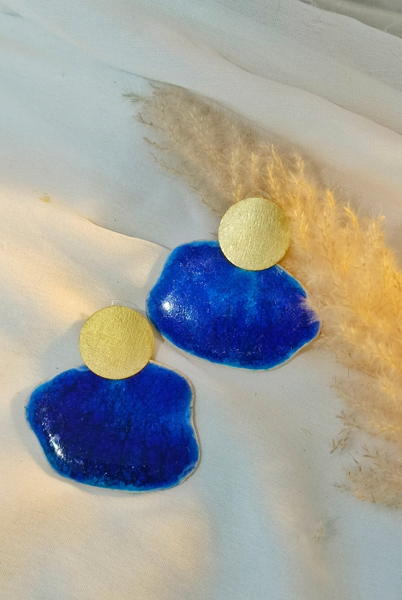 Blue Irregular Ceramic and Brass Earrings - CiceroniEarringsBoundless by Shilpi