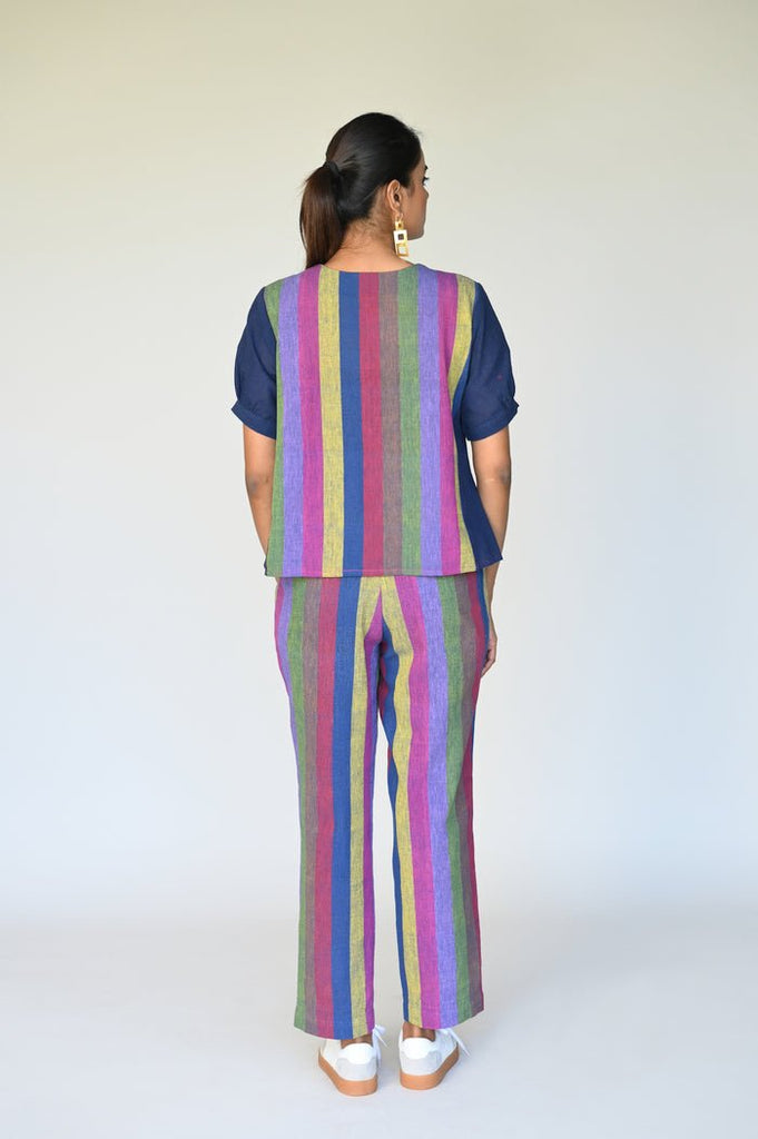Blue Multi Stripe Panelled Top - CiceroniTopsRang by Rajvi