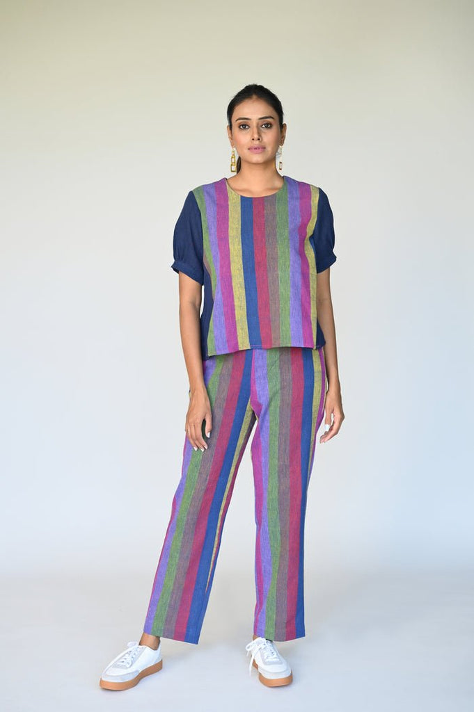Blue Multi Stripe Panelled Top - CiceroniTopsRang by Rajvi