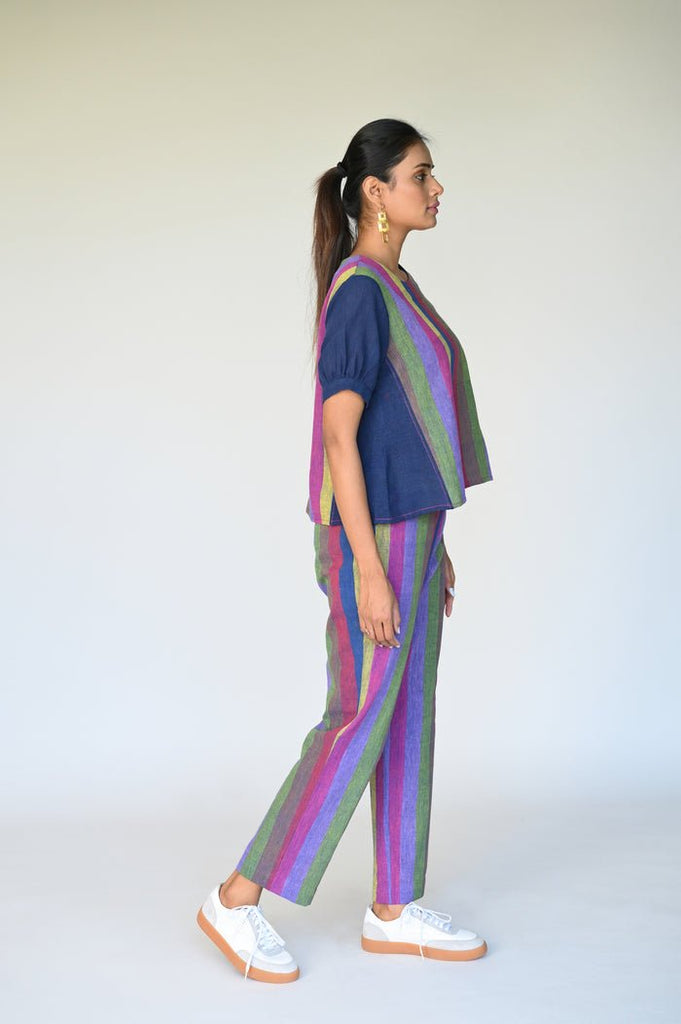 Blue Multi Stripe Panelled Top - CiceroniTopsRang by Rajvi